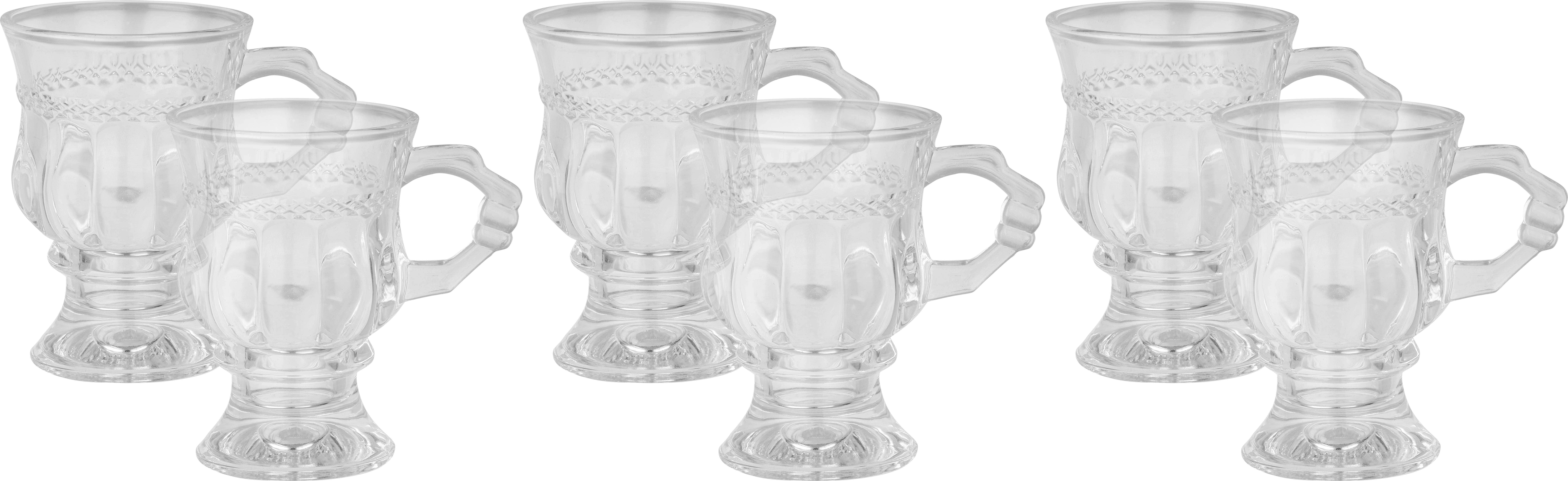 Glass Mug Set, 6 Pieces, 180 ml - Clear