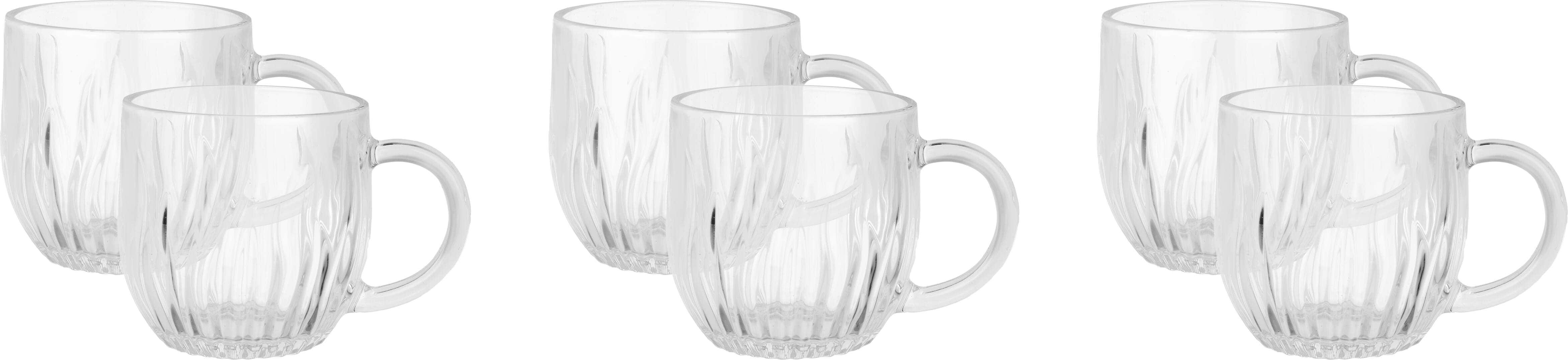 Glass Mug Set, 6 Pieces, 289 ml - Clear