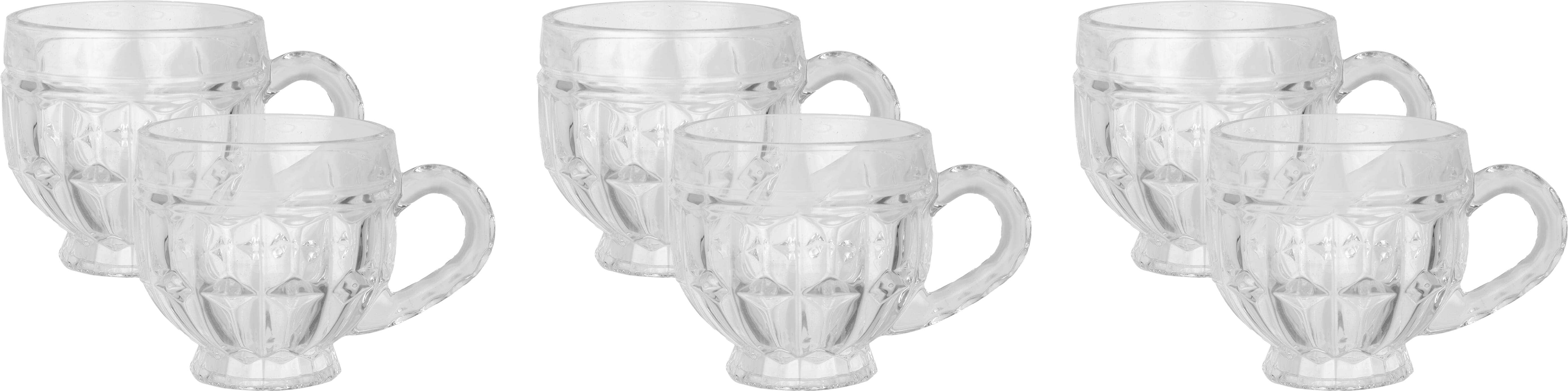 Glass Mug Set, 6 Pieces, 260 ml - Clear
