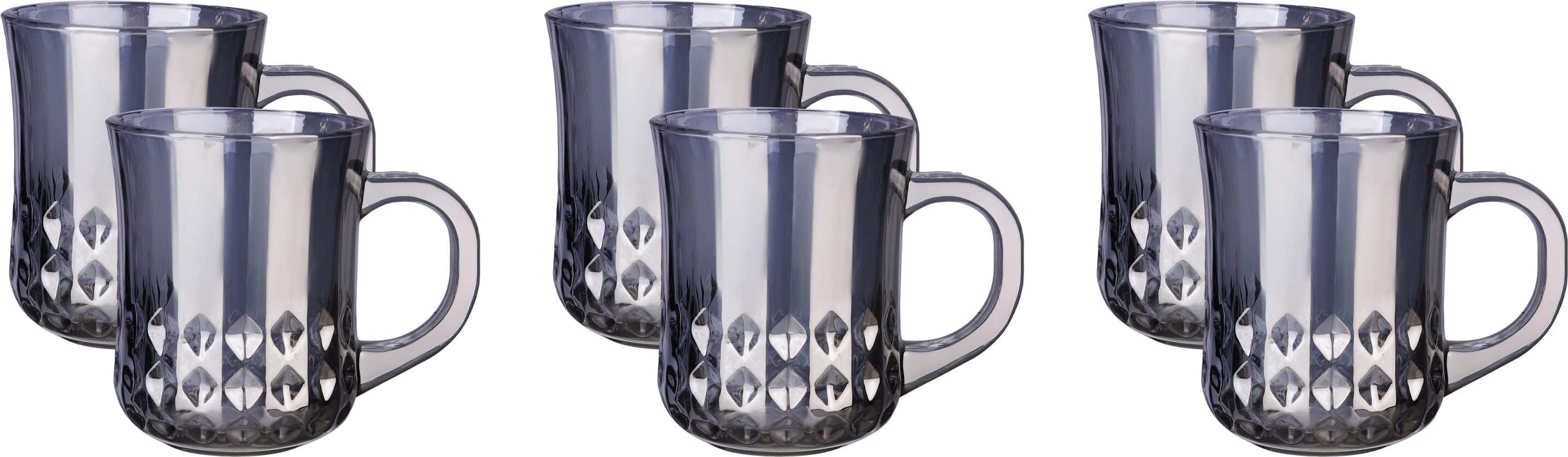 Glass Mug Set, 6 Pieces, 210 ml - Grey
