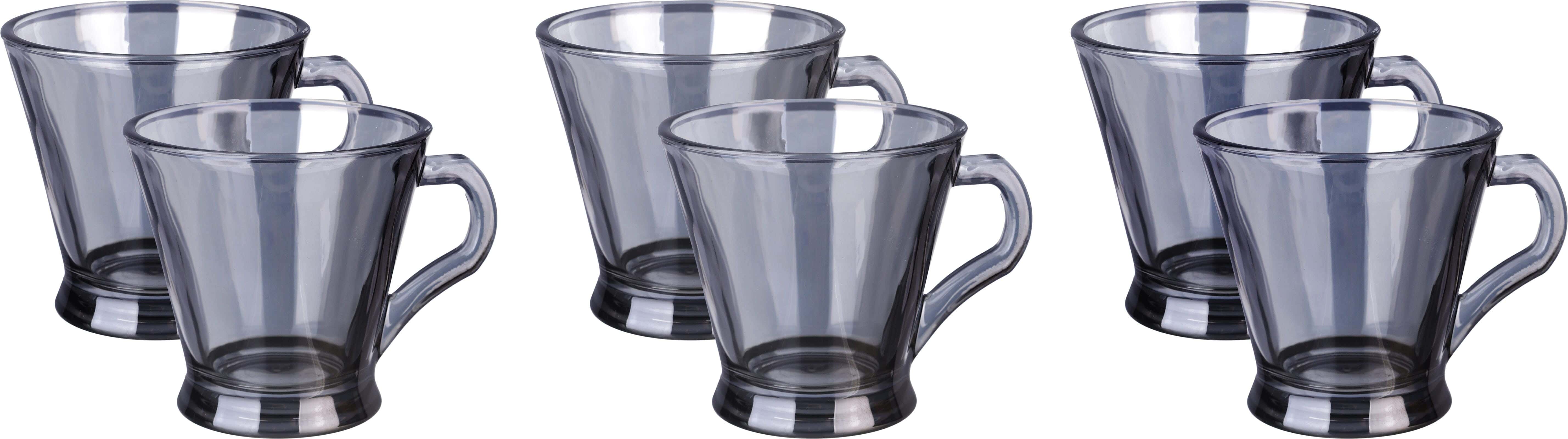 Glass Mug Set, 6 Pieces, 170 ml - Grey