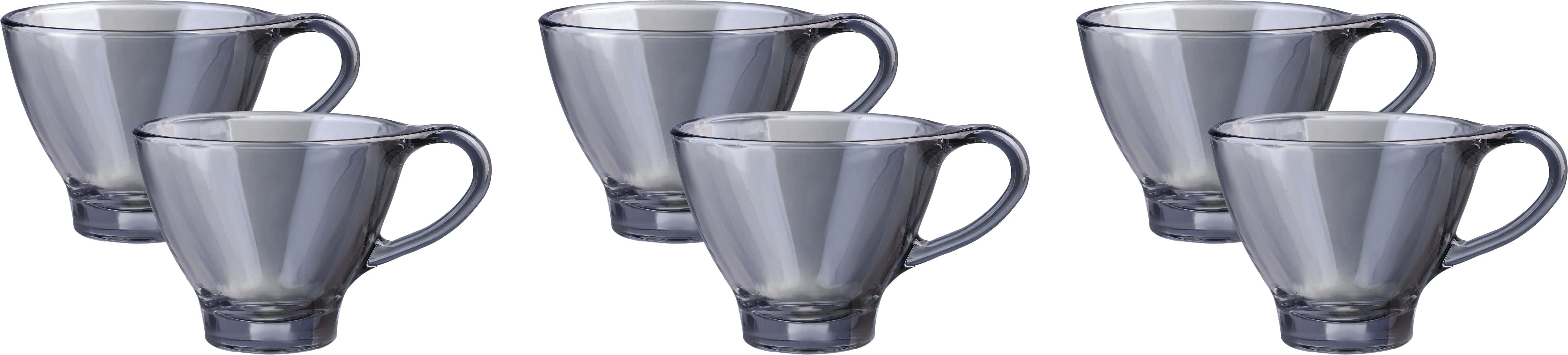 Glass Mug Set, 6 Pieces, 200 ml - Grey