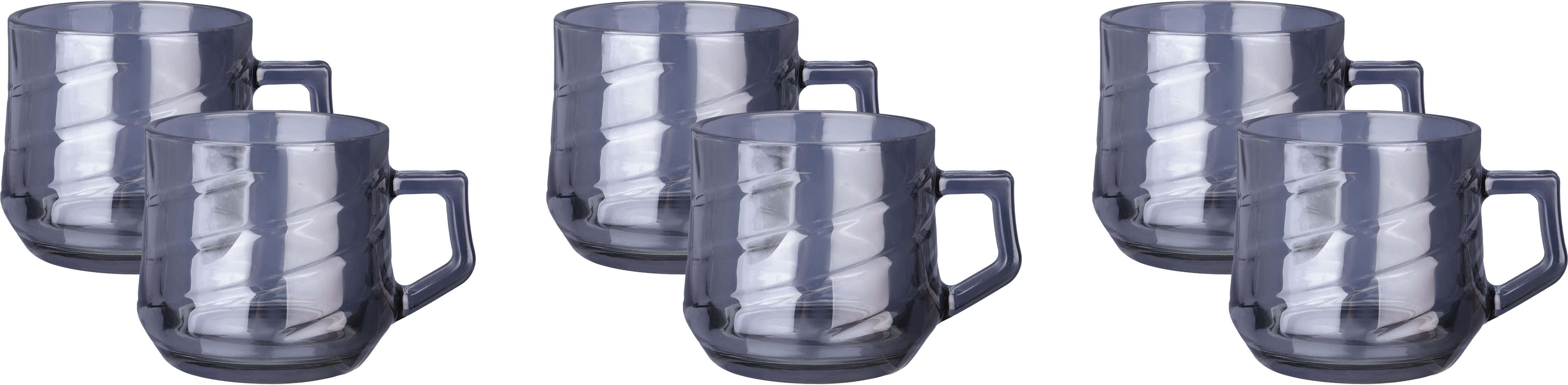 Glass Mug Set, 6 Pieces, 200 ml - Grey