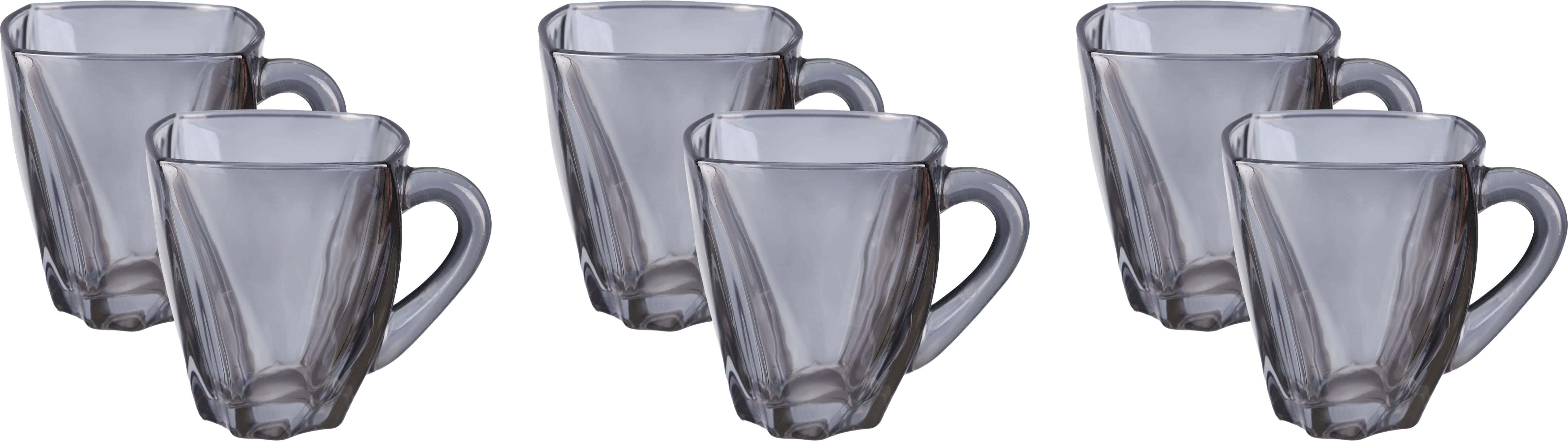 Glass Mug Set, 6 Pieces, 150 ml - Grey