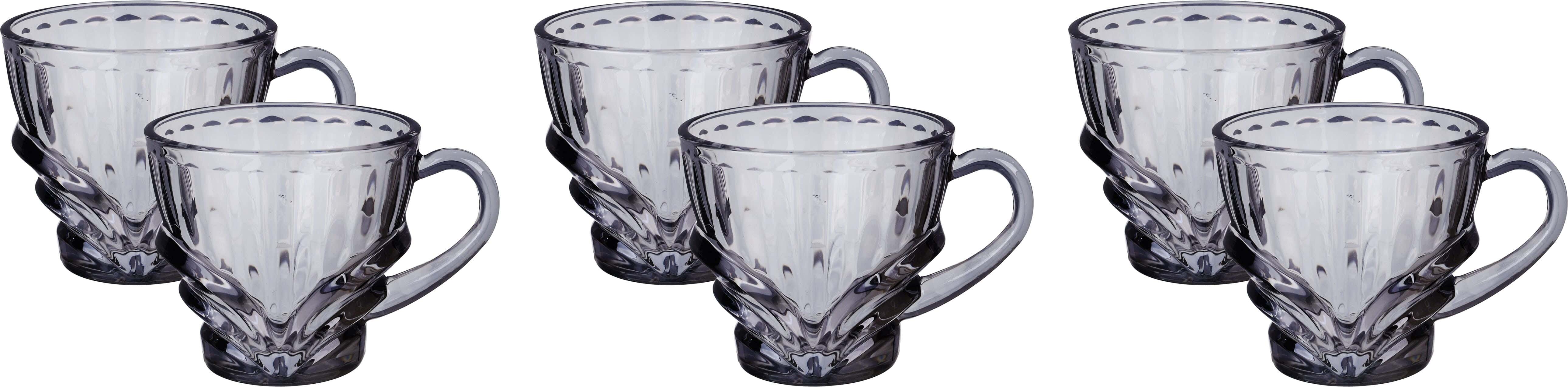 Glass Mug Set, 6 Pieces, 190 ml - Grey