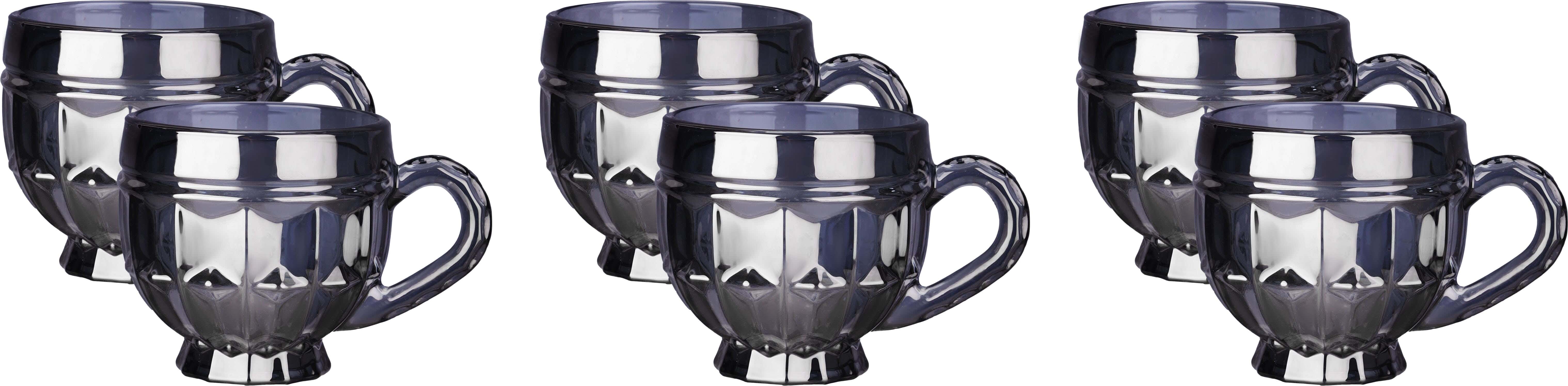 Glass Juice Mug Set, 6 Pieces, 200 ml - Grey