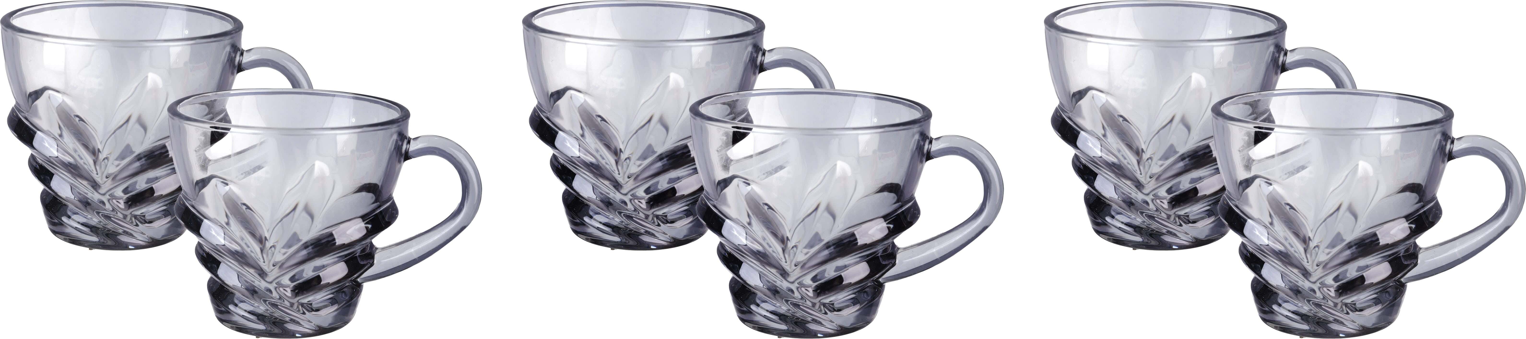 Glass Mug Set, 6 Pieces, 185 ml - Grey