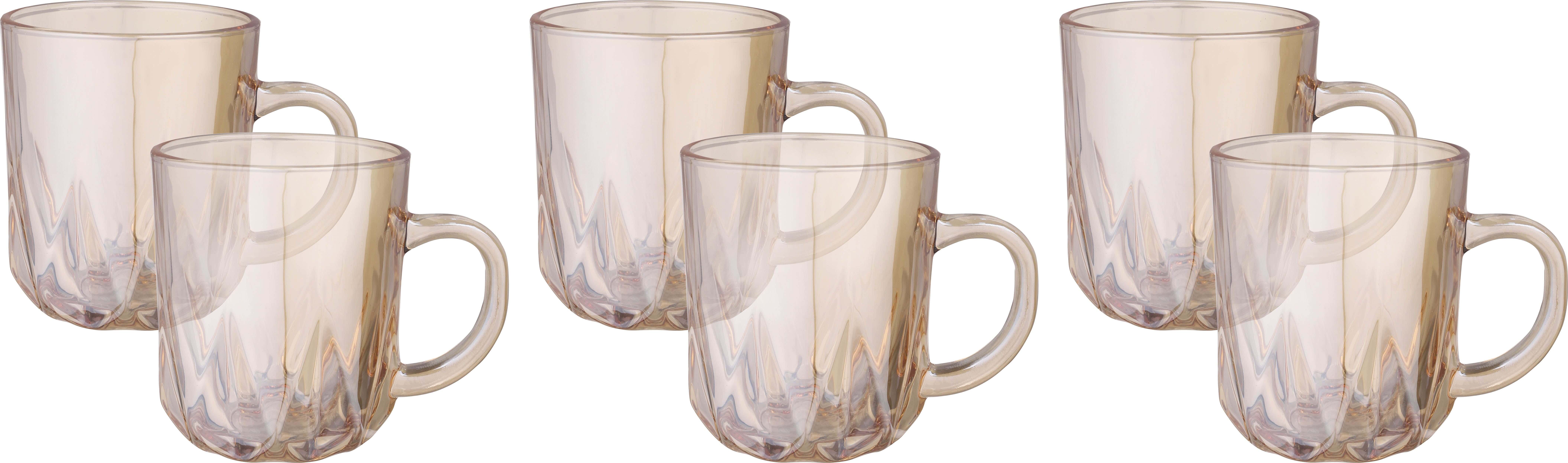 Glass Mug Set, 6 Pieces, 230 ml - Light Brown