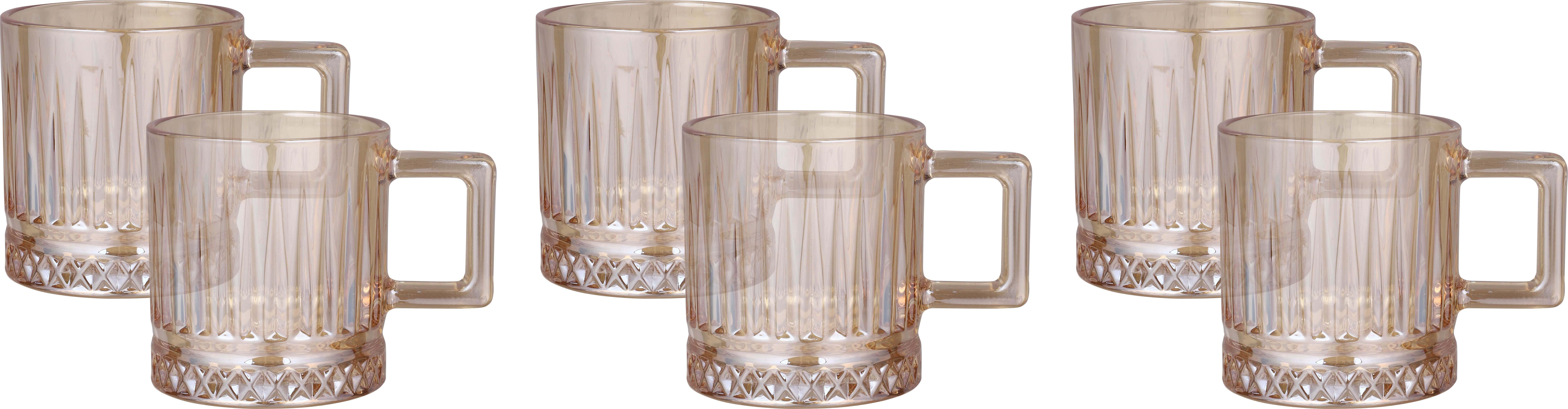 Glass Mug Set, 6 Pieces, 205 ml - Light Brown