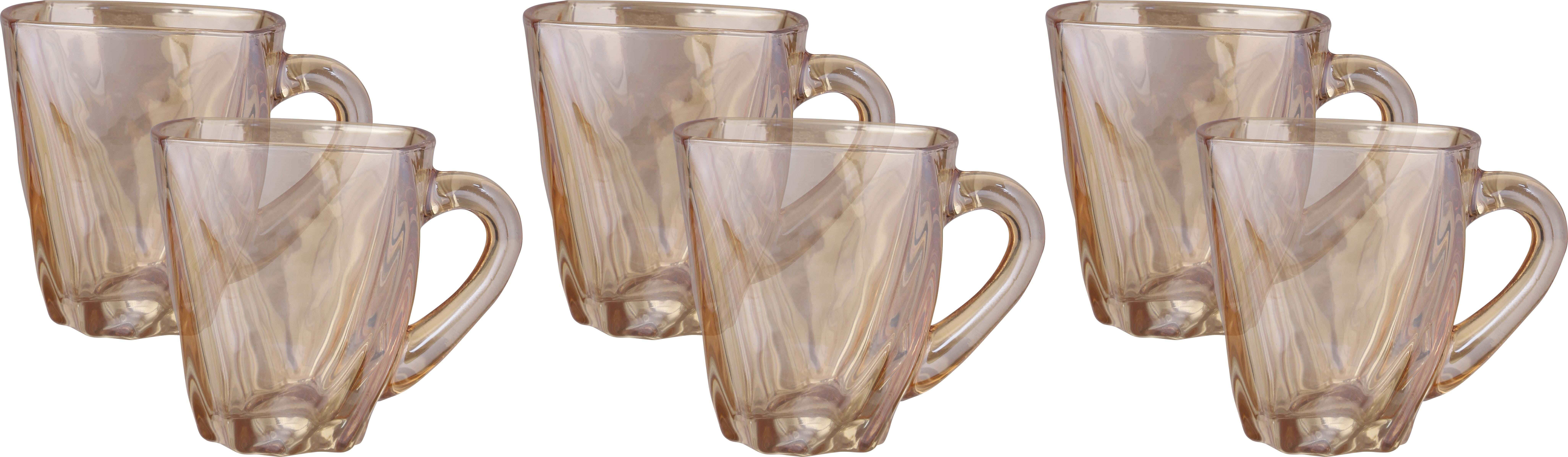 Glass Mug Set, 6 Pieces, 200 ml - Light Brown
