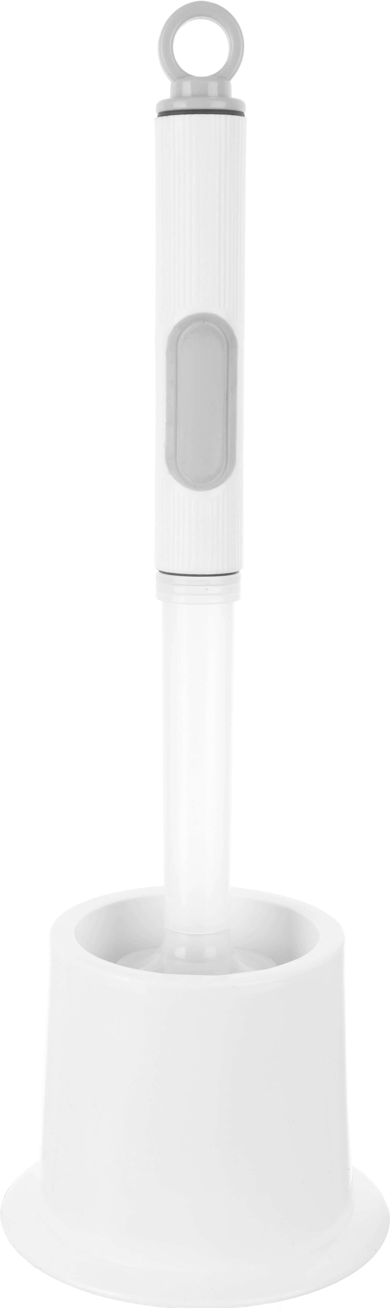 Silicone Toilet Cleaning Brush with Plastic Handle, Built-in Drain Reservoir and Base, 40 cm – White