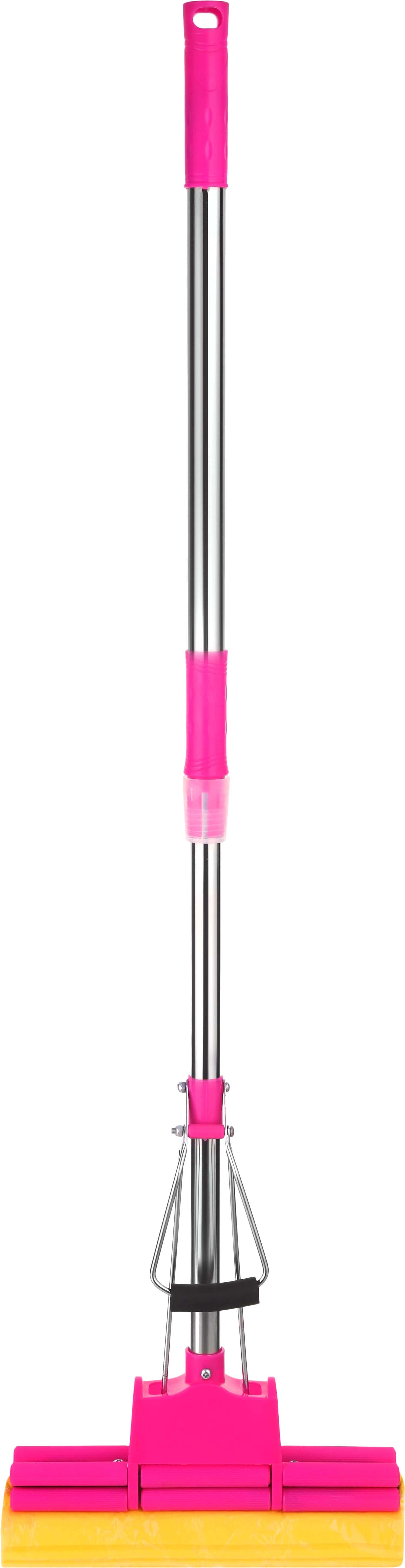 Floor Mop with Wringer, 27 cm, with 97 cm Metal Handle - Fuchsia Yellow