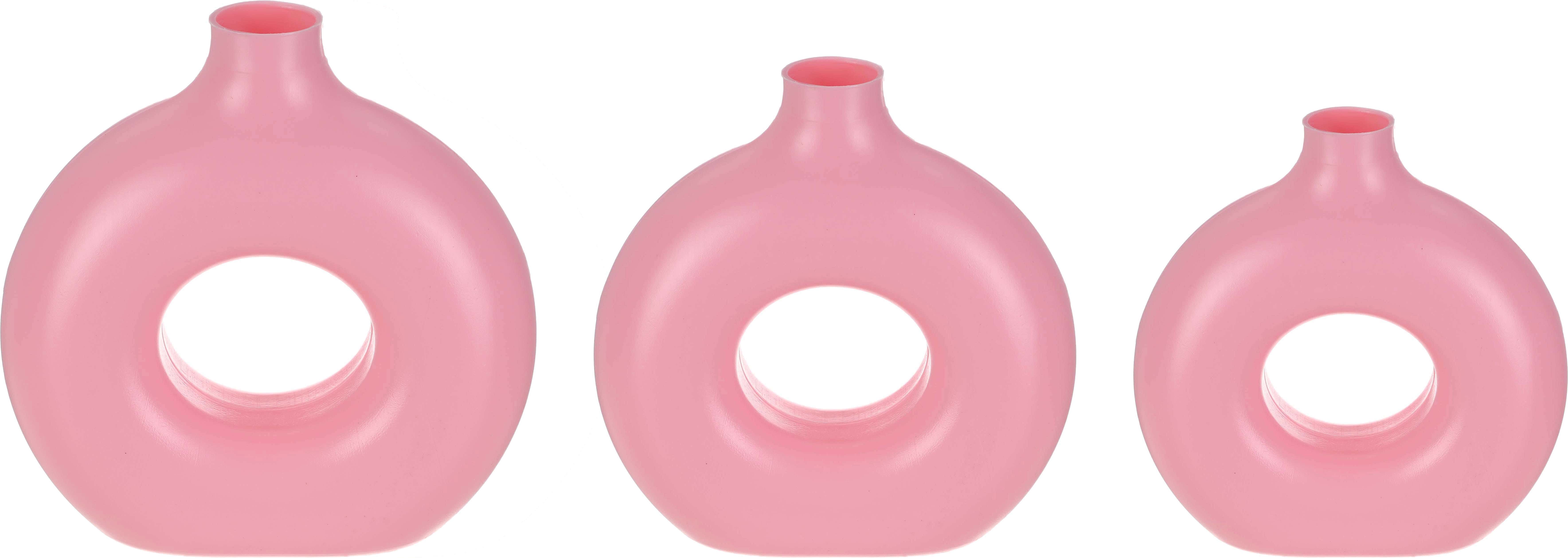 Lyth Plast Plastic Vase Donuts Shape Set, 3 Pieces - Rose