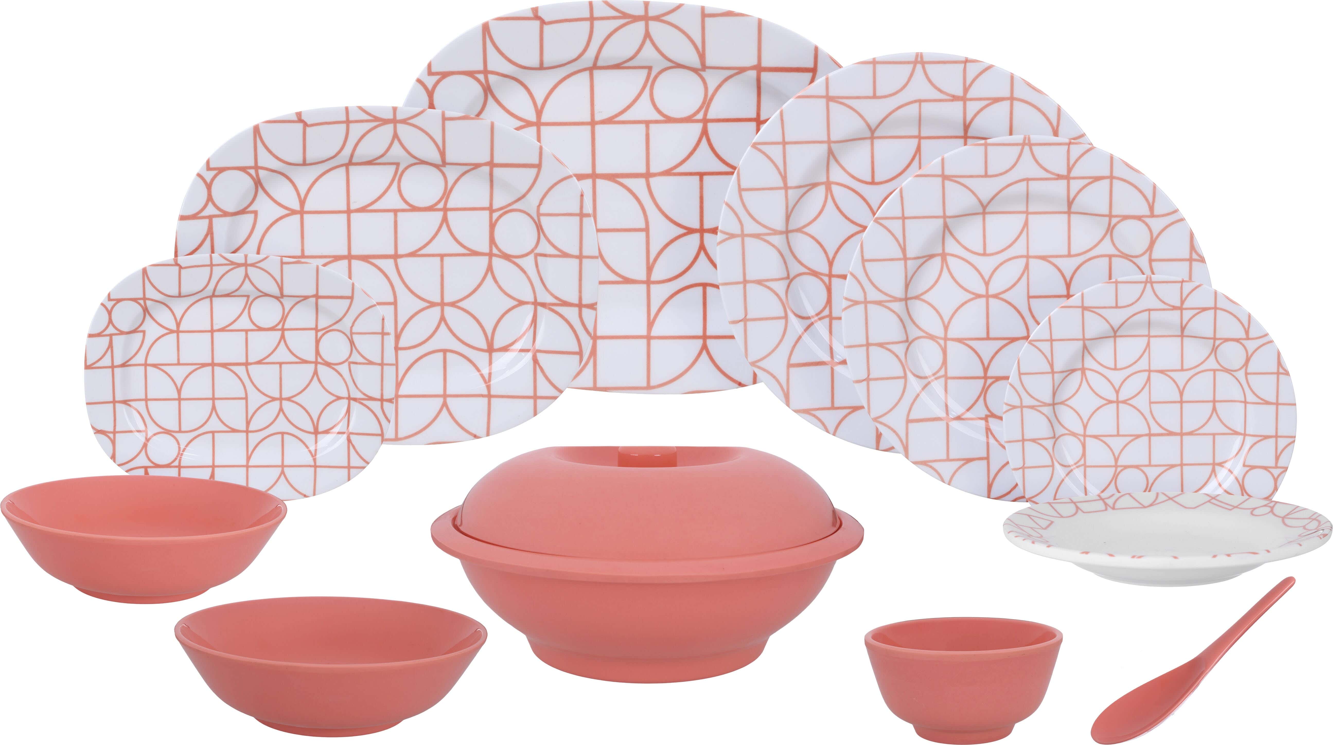 Al Sherif Melamine Dinner Set, 38 Pieces - White Orange