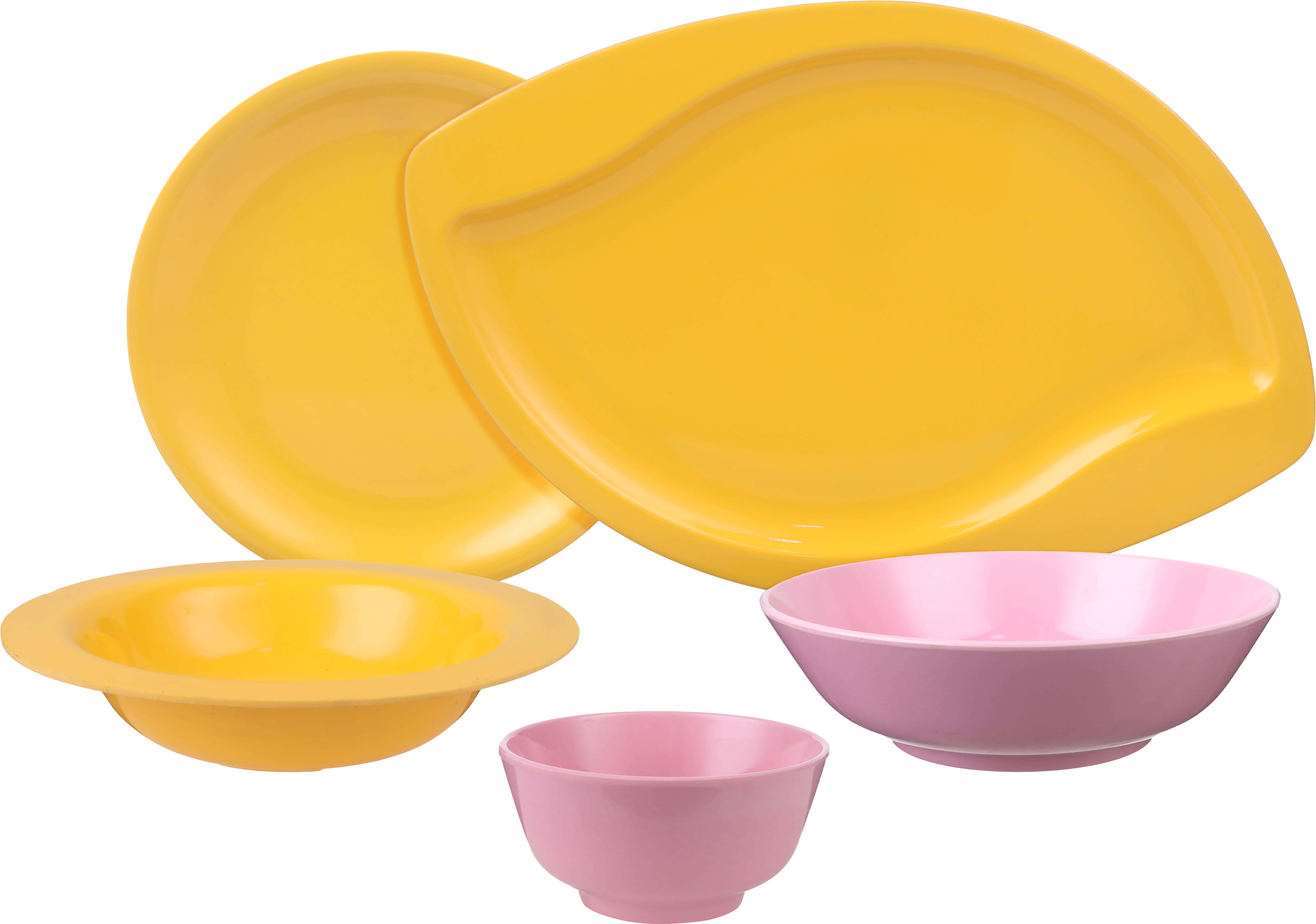 Al Shreif Melamine Dinner Set, 20 Pieces - Yellow Rose