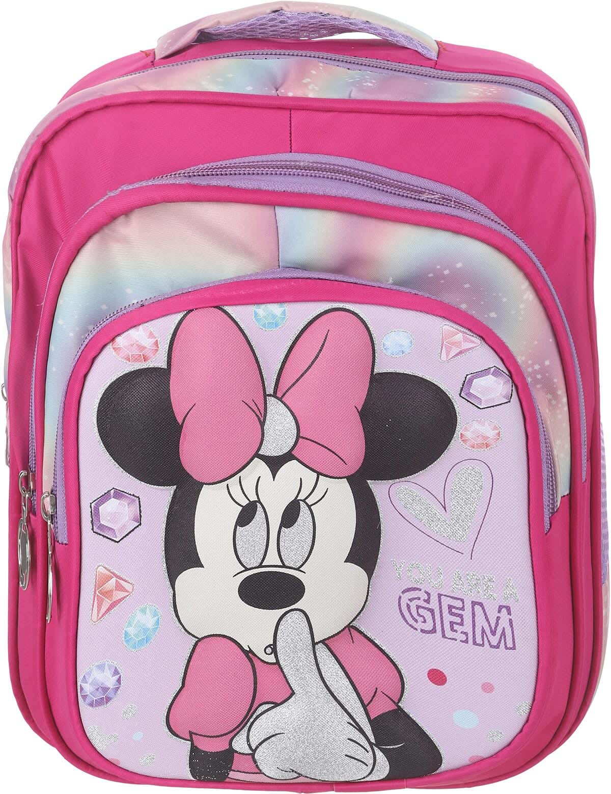 Microfiber School Bag For Girls, 12 Inches, 3 Zippers - Fuchsia