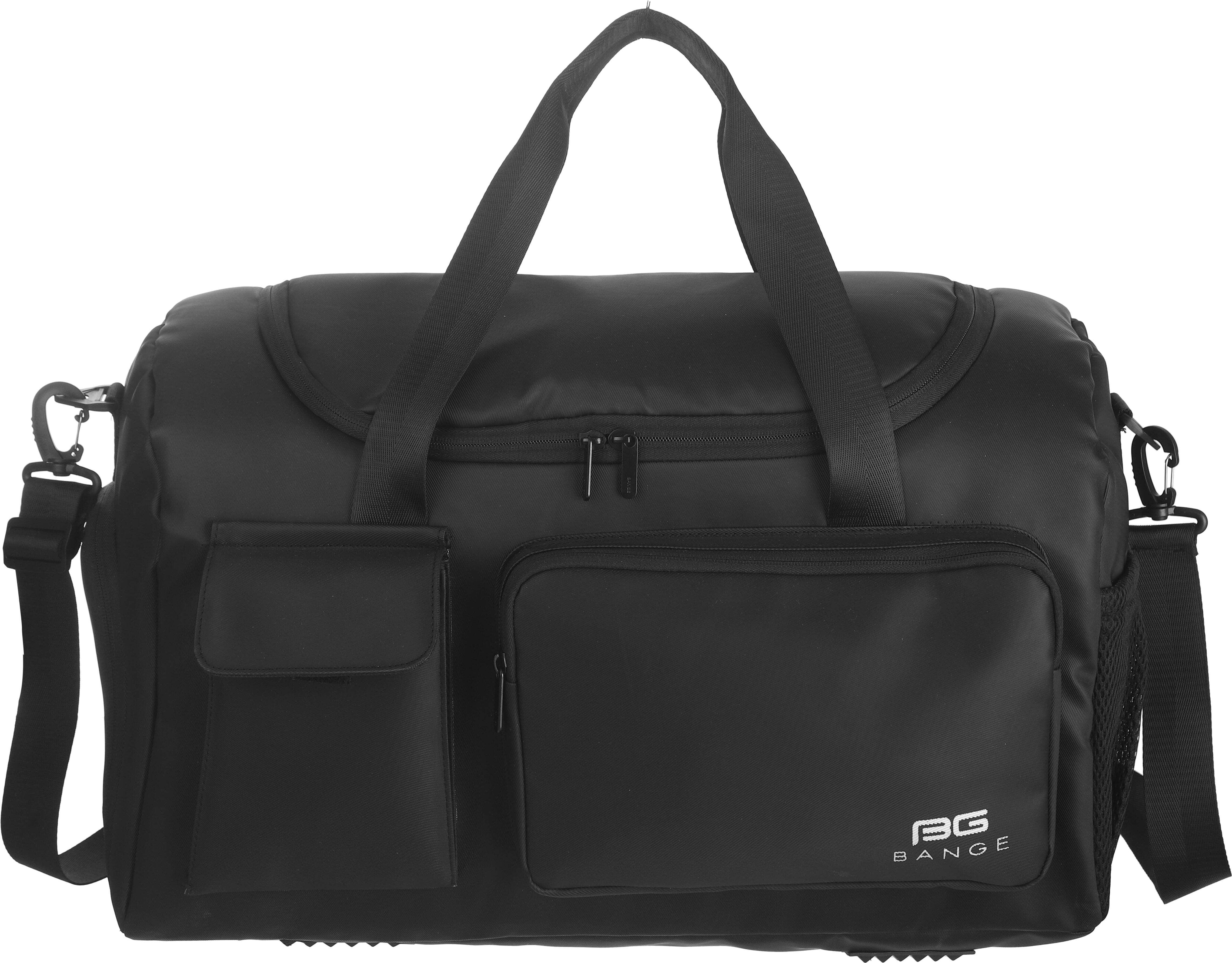 Mega Bange Waterproof×Leather Handbag, 3 Zippers, Inner Shoe Pocket, 49×22×26 cm - Black