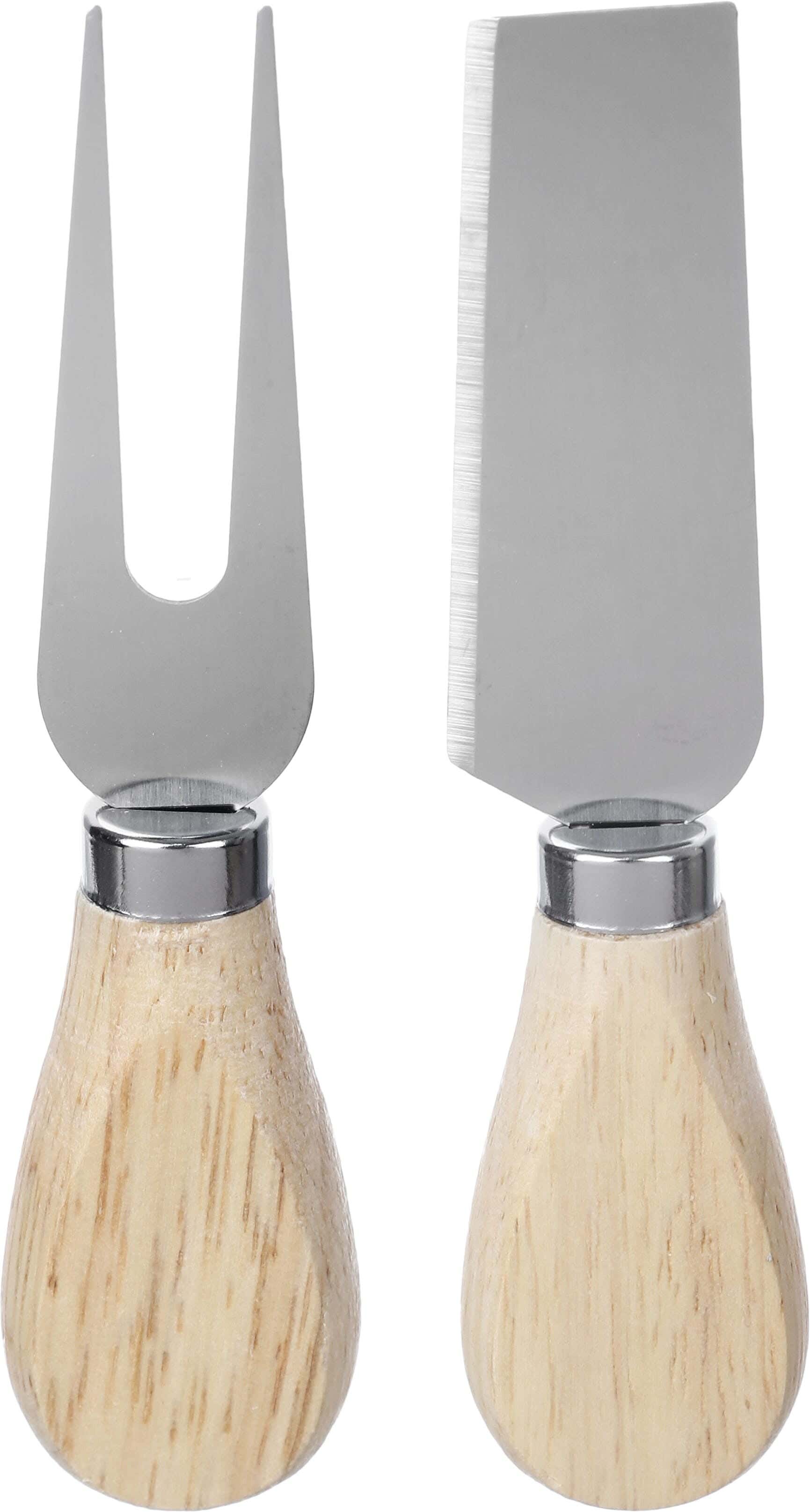 Stainless Steel Cheese Slicer Set, Wooden Handle, 2 Pieces - Wooden Silver