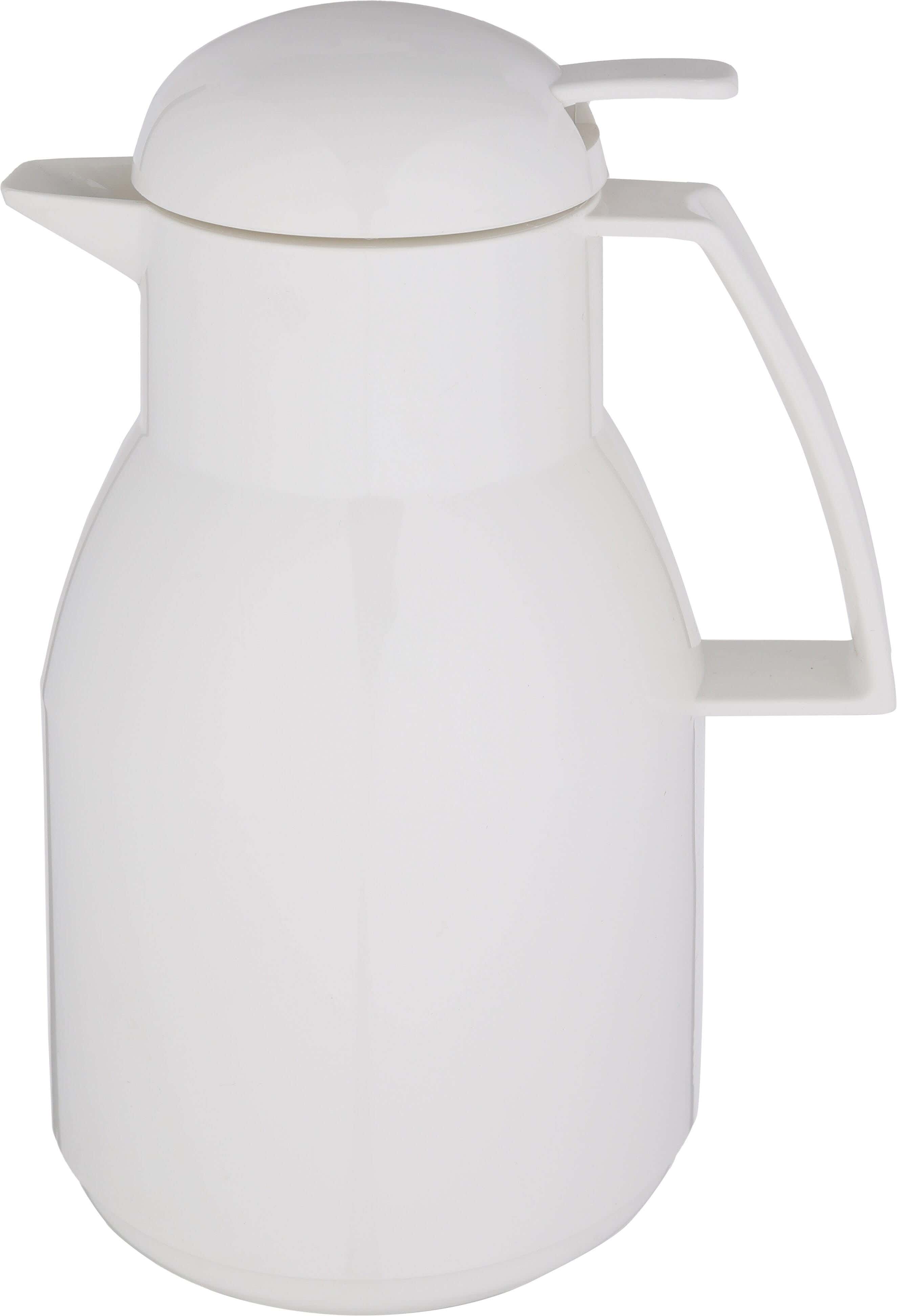 Aelios Plastic Thermos Flask with Glass Core, Push Button Lid, 1000 ml - White
