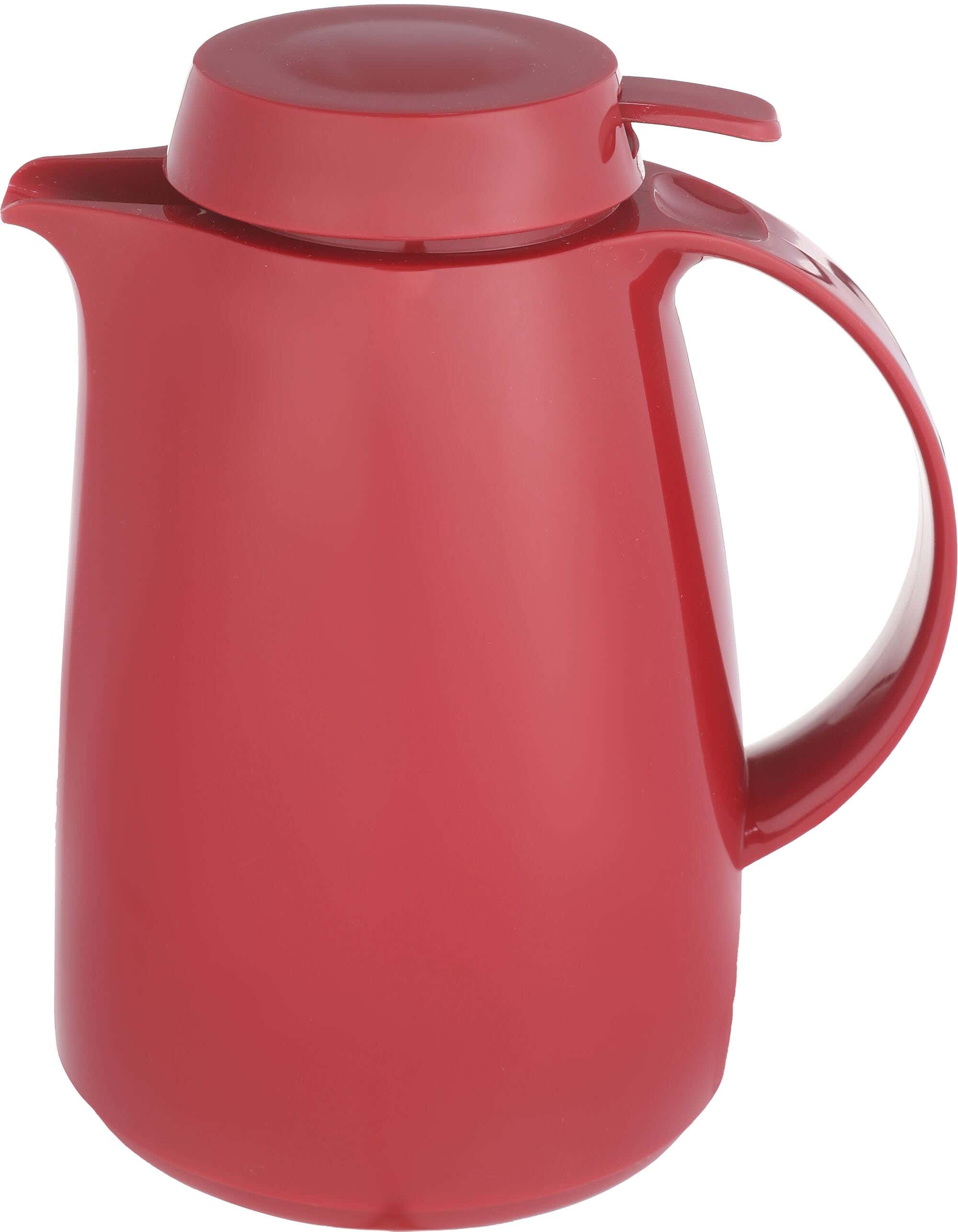 Aelios Plastic Thermos Flask with Glass Core, Push Button Lid, 1000 ml - Red