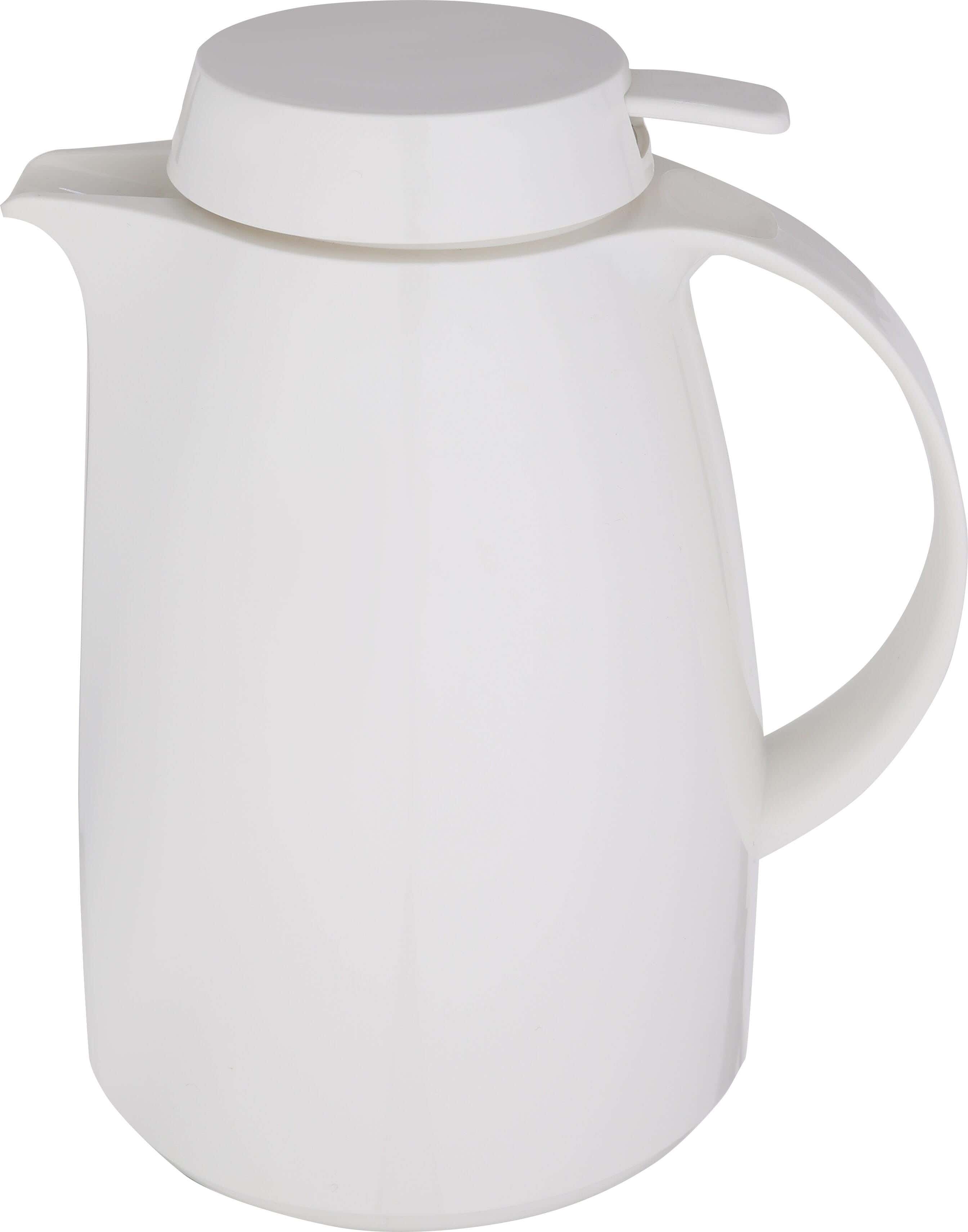 Aelios Plastic Thermos Flask with Glass Core, Push Button Lid, 1000 ml - White