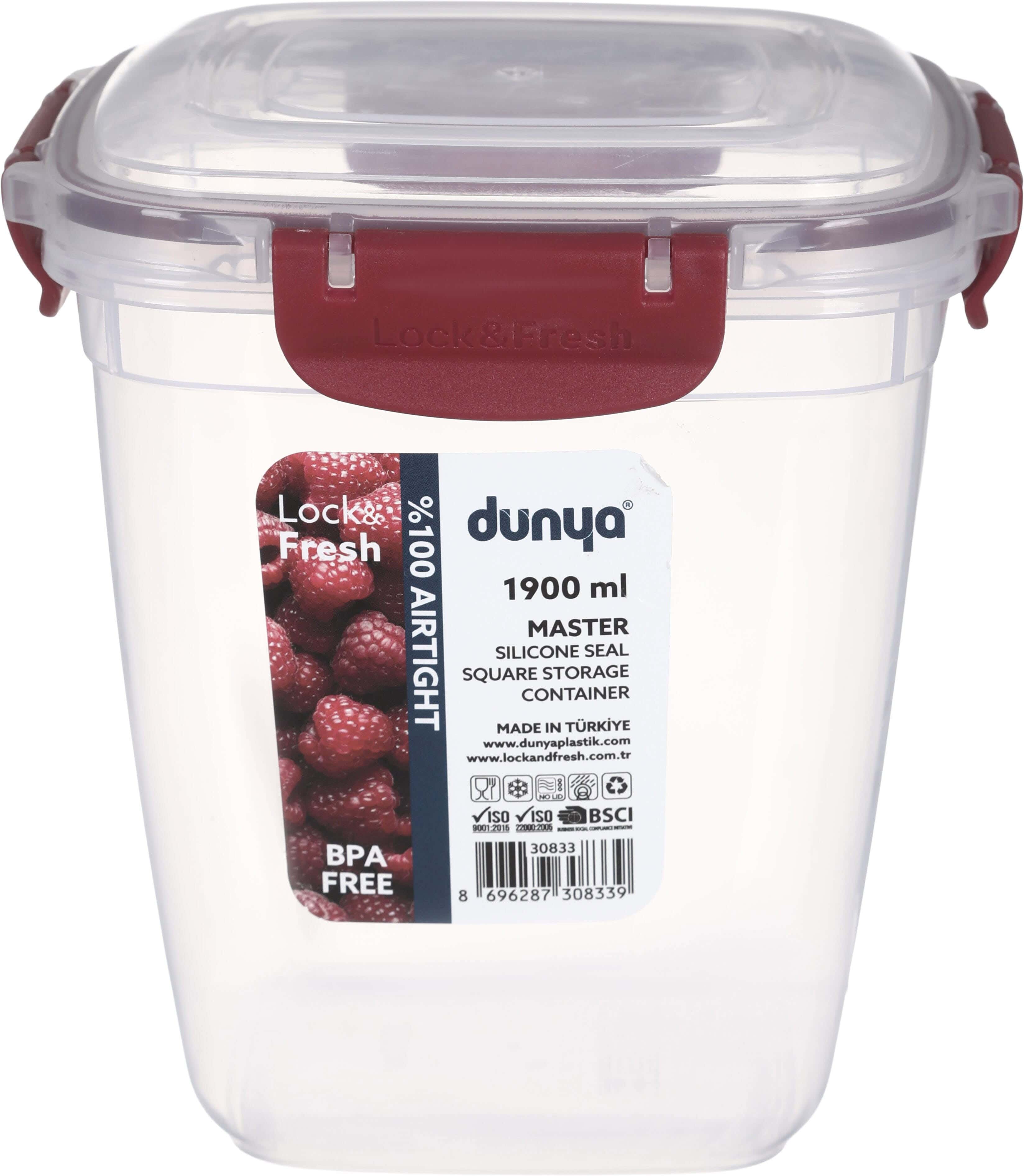 Dunya Acrylic Storage Box with Lid Set, 1900 ml - Clear Red