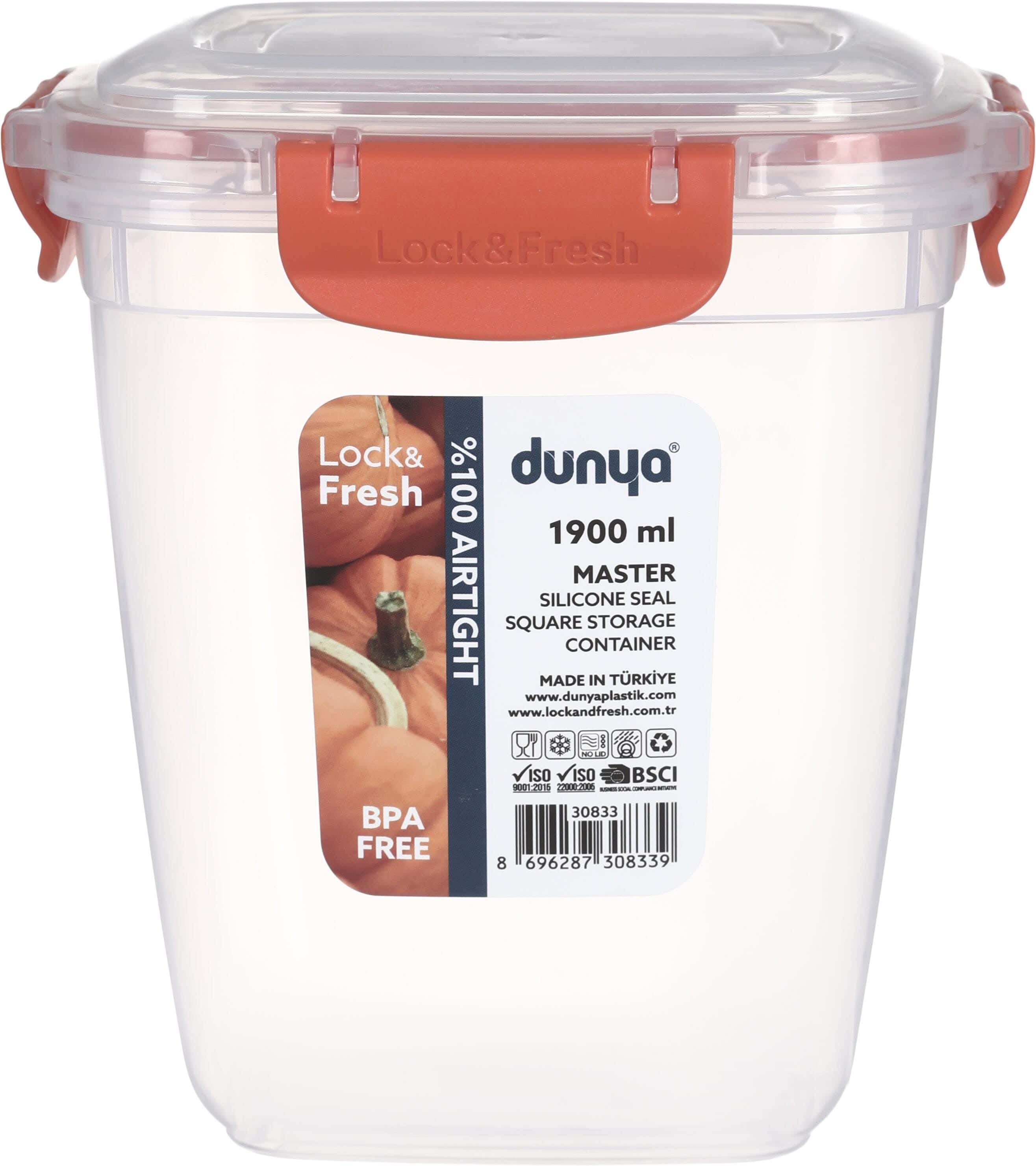 Dunya Acrylic Storage Box with Lid Set, 1900 ml - Clear Orange
