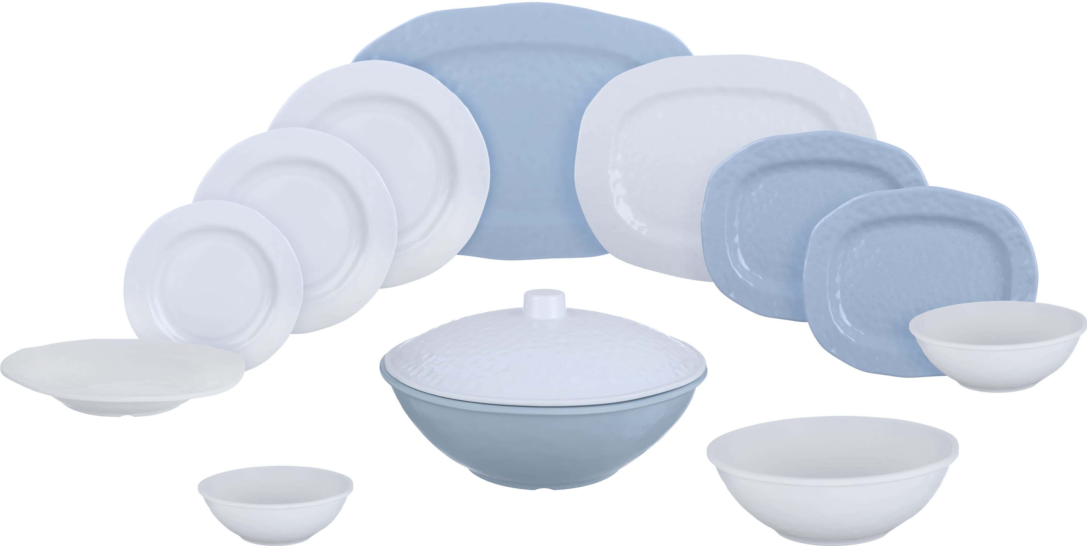 Al Sherif Melamine Dinner Set, 38 Pieces - White Light Blue