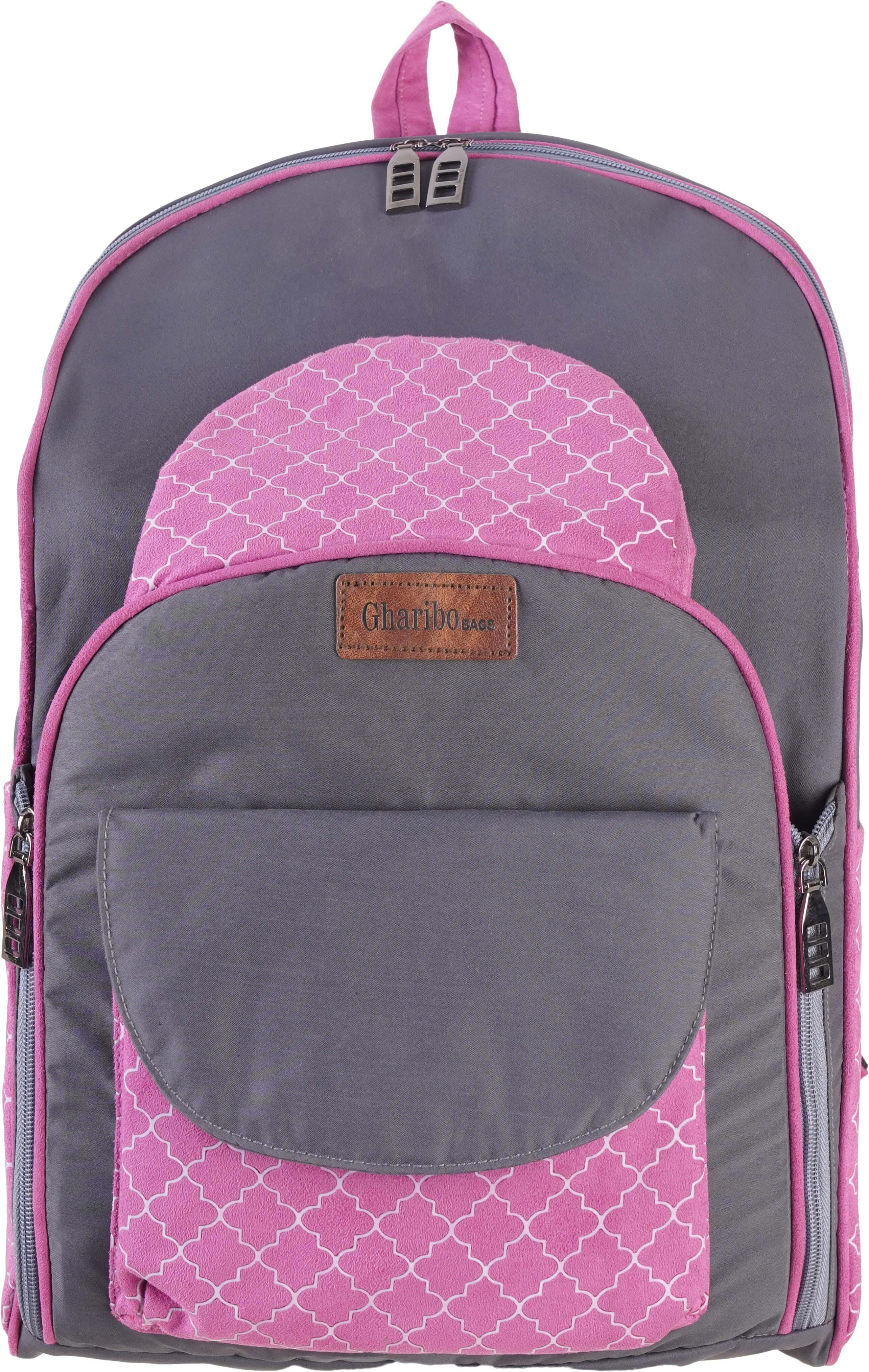 Gharibo Bag Gabardine Baby Backpack, 16 Inch, 2 Zippers - Pink Grey