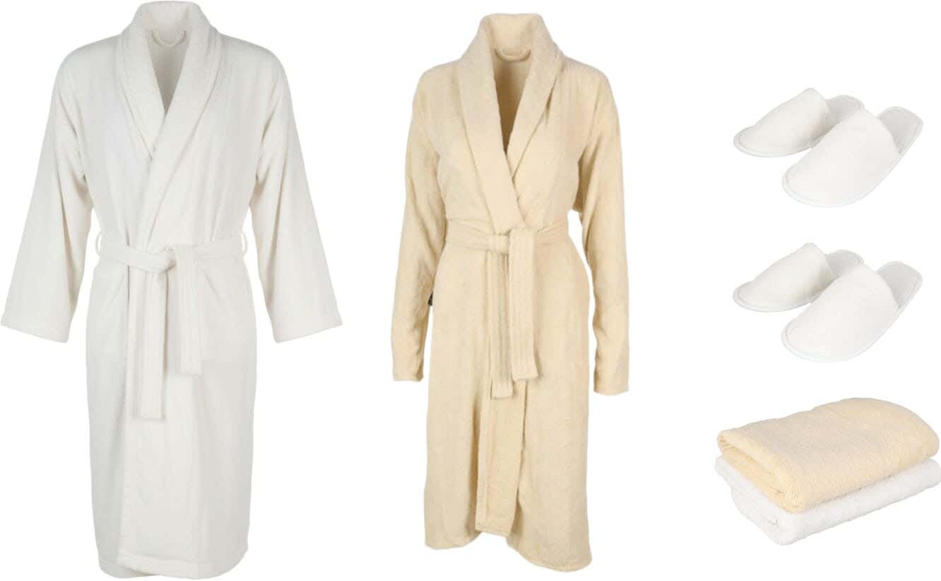 Relax Jacquard Bathrobe Set, 8 Pieces, Approximately 4000 grm - Off White Beige