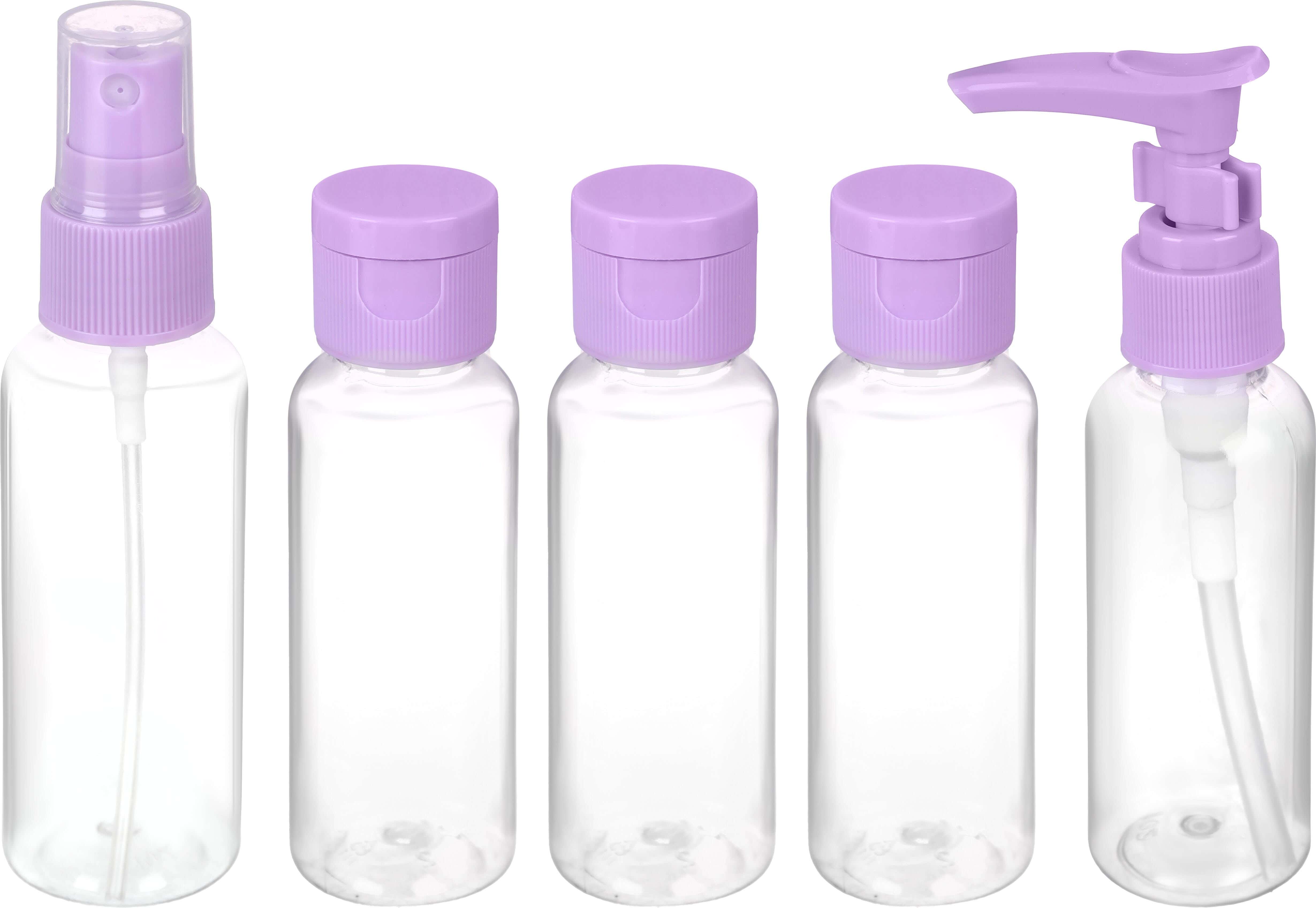Plastic Makeup and Travel Spray Bottle Set, 5 Pieces - Mauve Clear