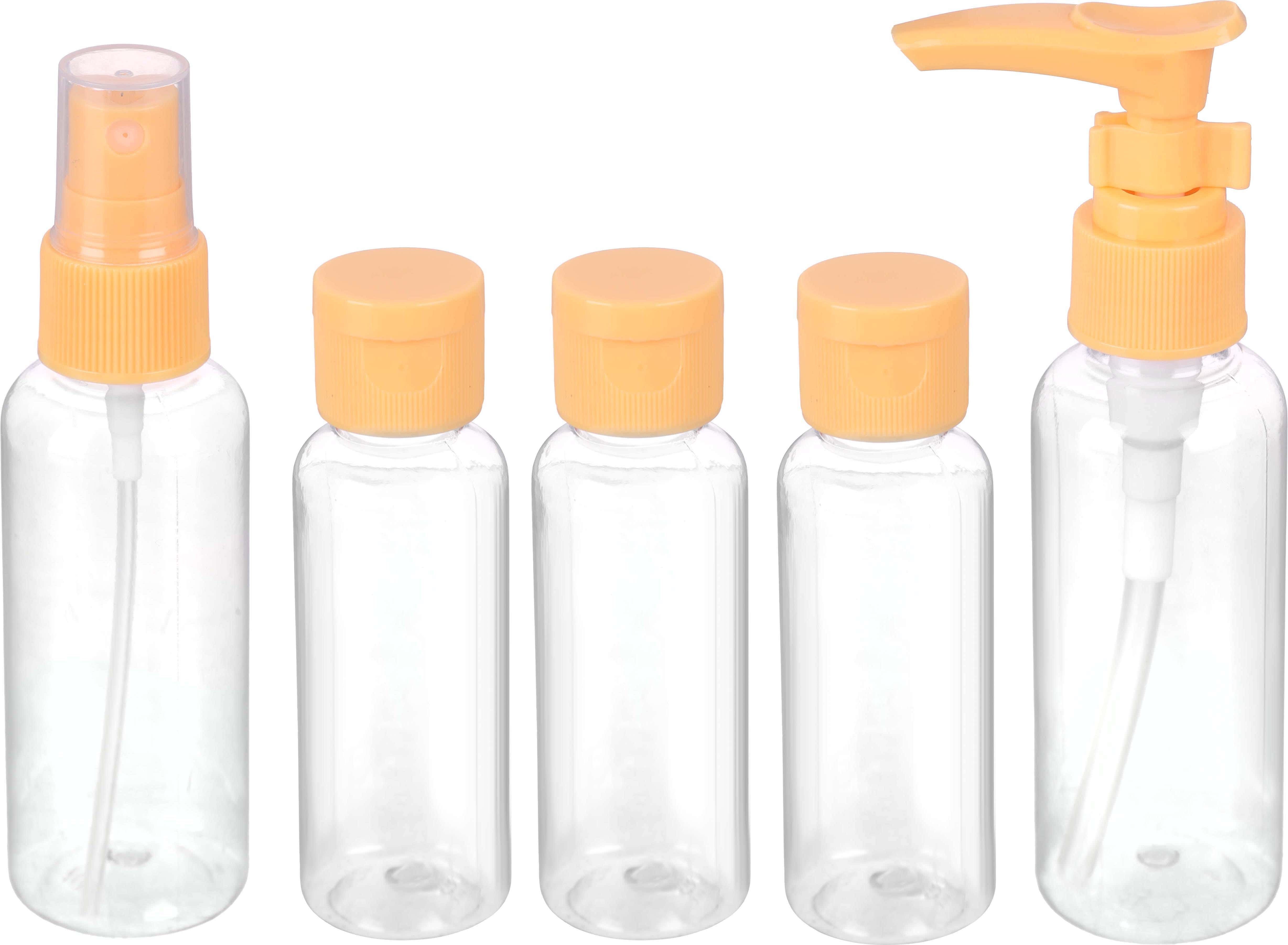 Plastic Makeup and Travel Spray Bottle Set, 5 Pieces - Yellow Clear