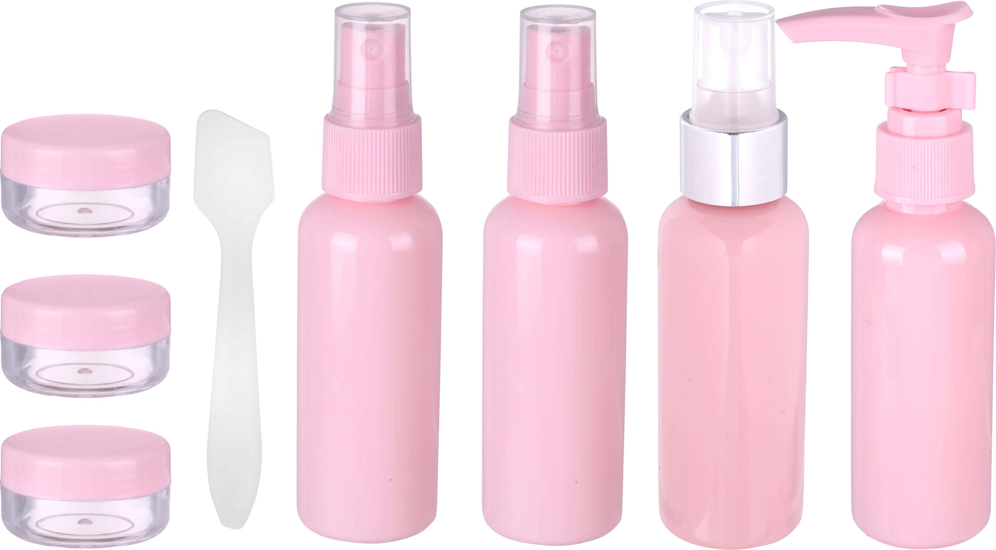 Plastic Makeup and Travel Spray Bottle Set, 8 Pieces - Pink