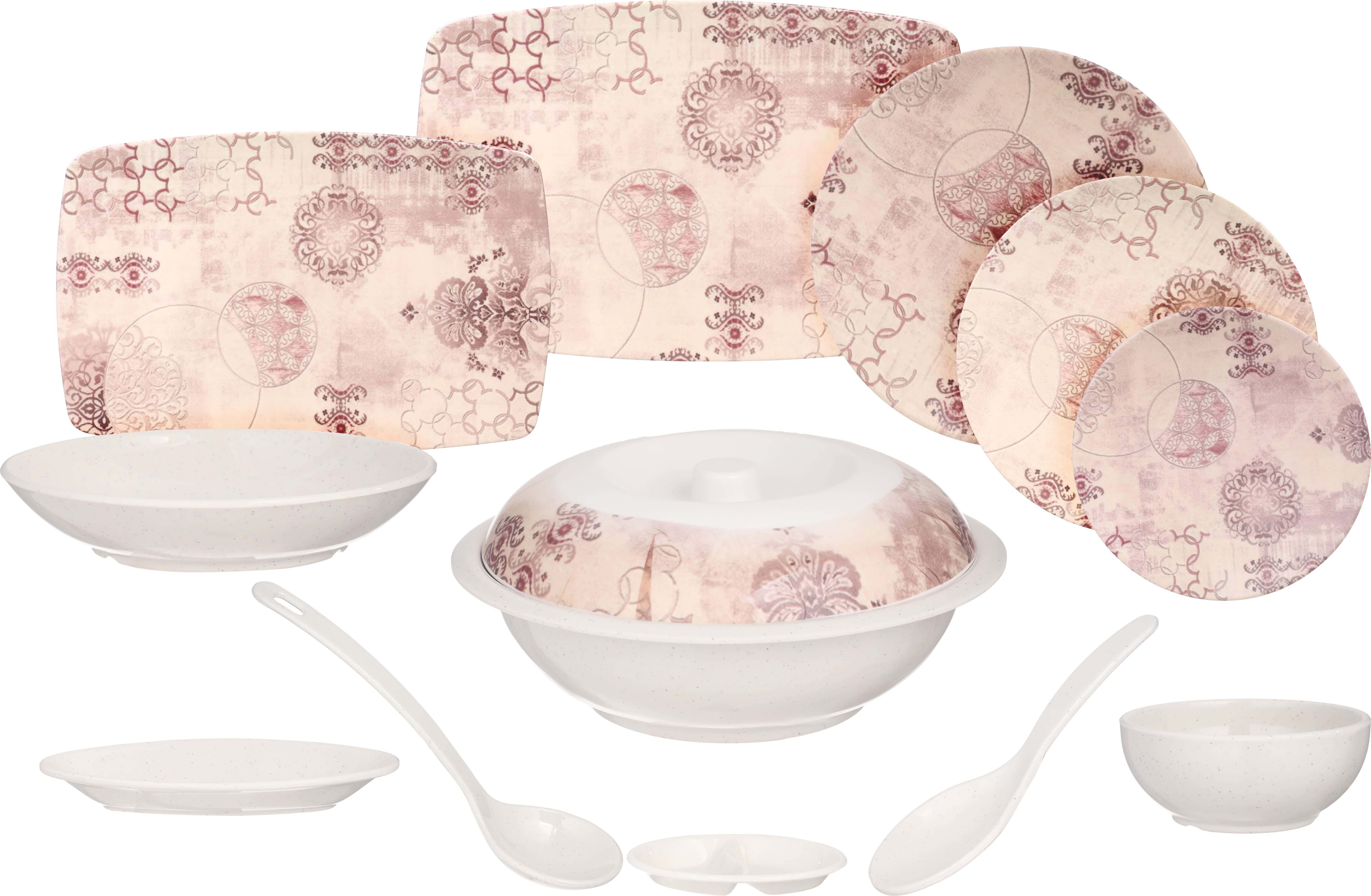 Al Mohandes Melamine Round Dinner Set, 38 Pieces - Beige