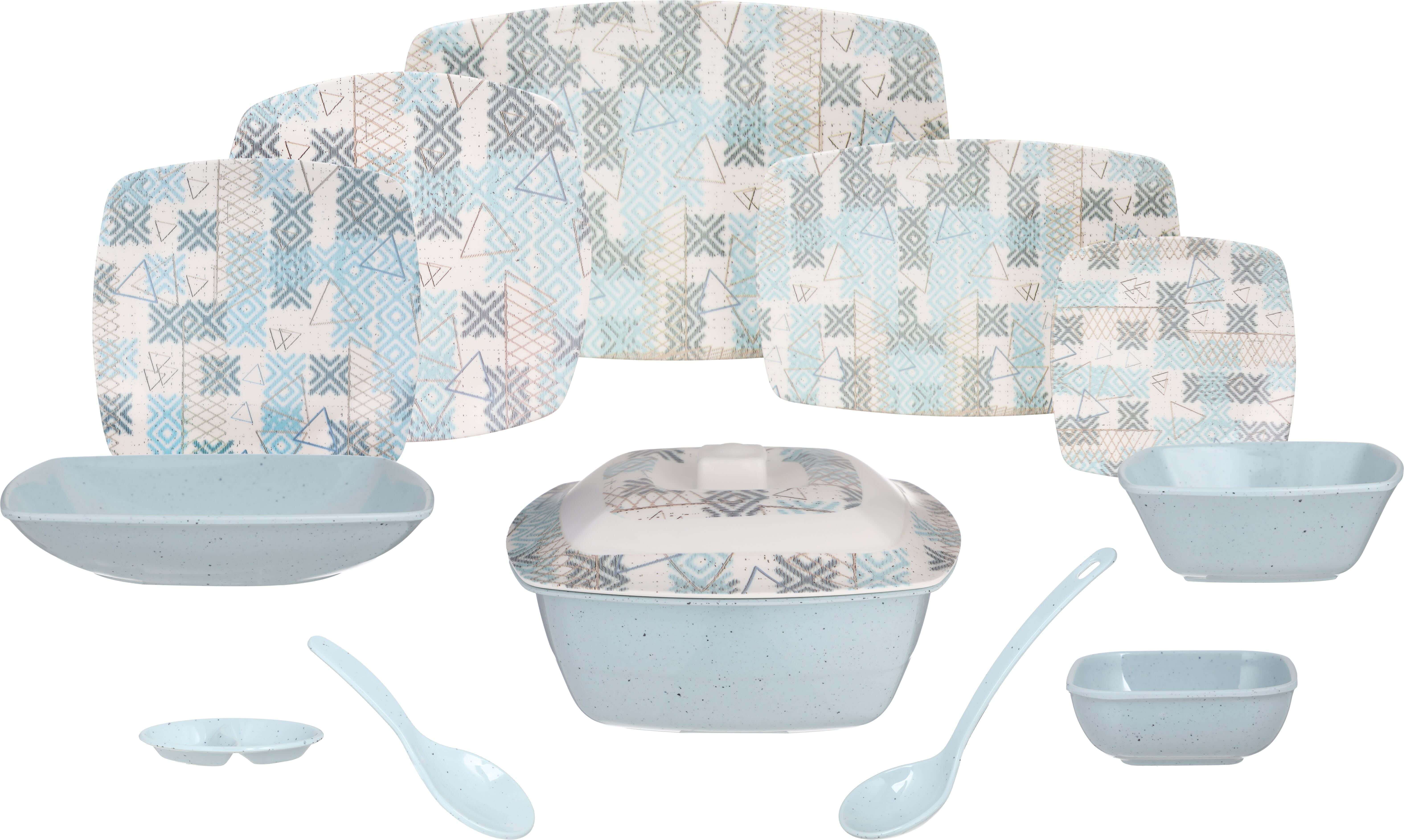 Al Mohandes Melamine Square Dinner Set, 38 Pieces - Multicolor