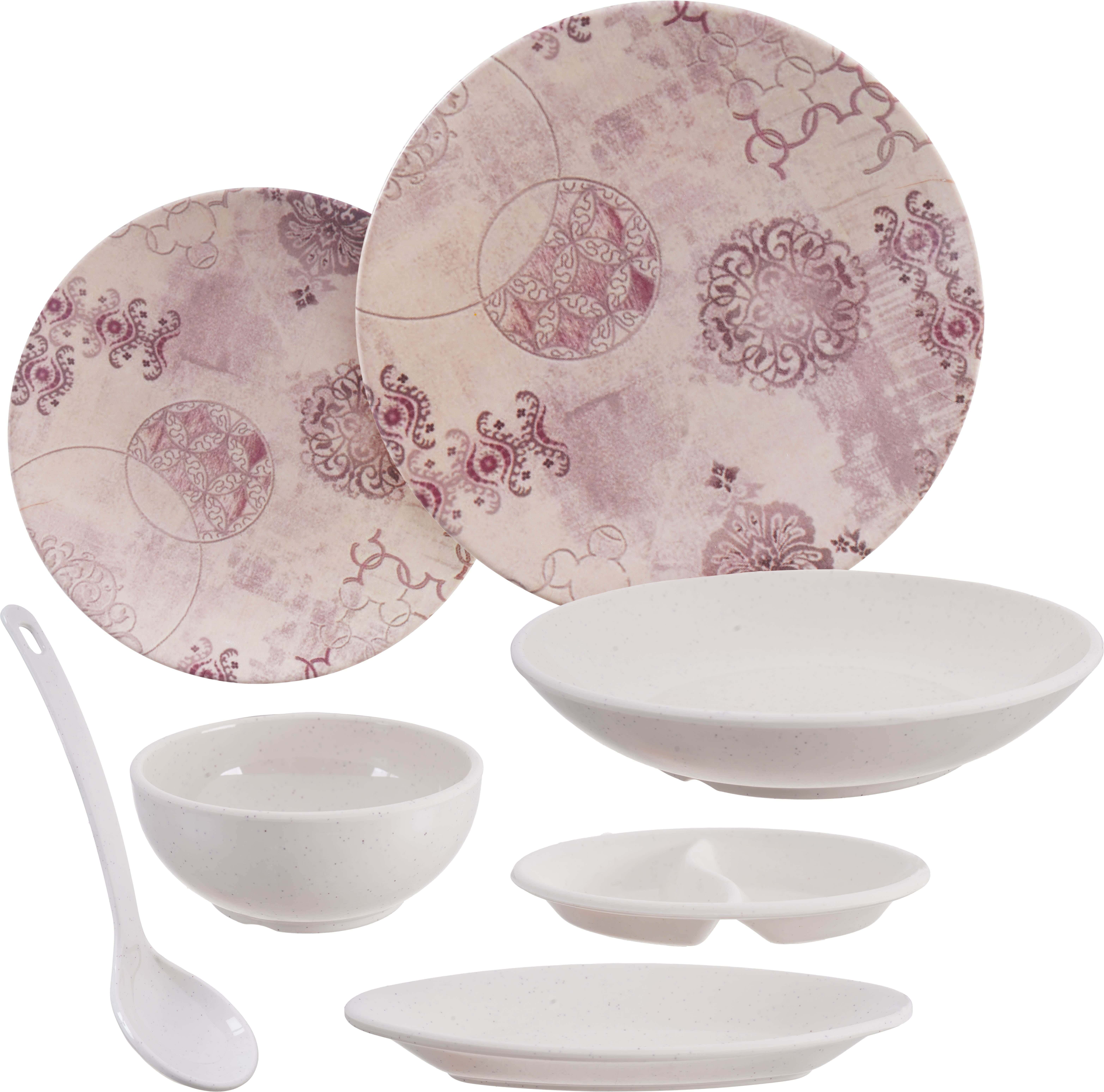 Almohandes Melamine Dinner Set, 28 Pieces - Beige Dark Red