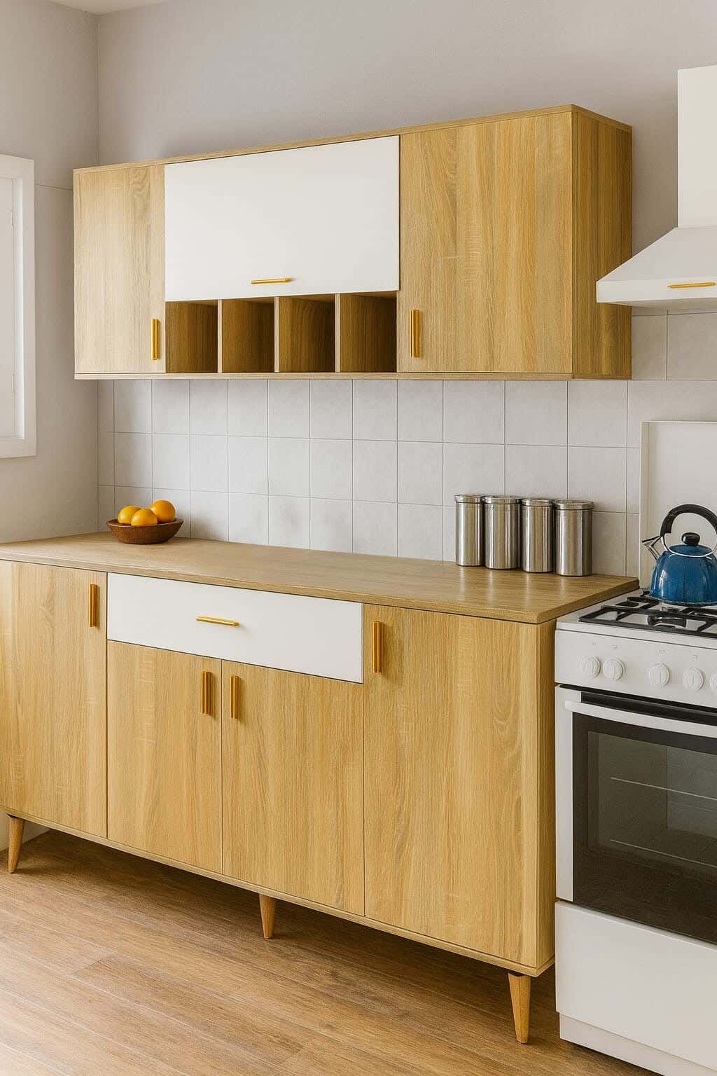 Chipboard wood Kitchen Unit, 2 Pieces - Beige