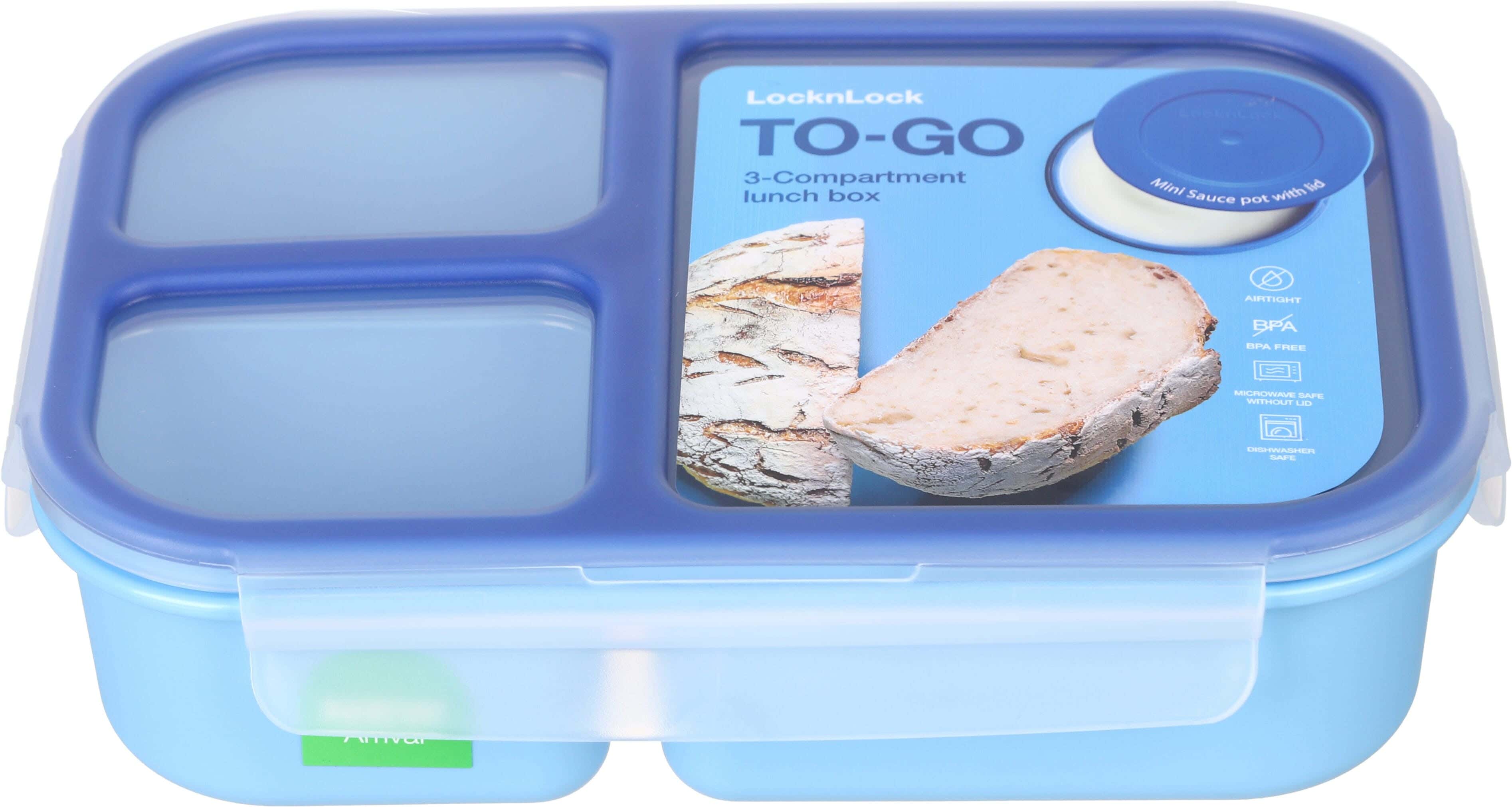 LocknLock Plastic Lunch Box, 3 Eyes, 980 ml - Light Blue