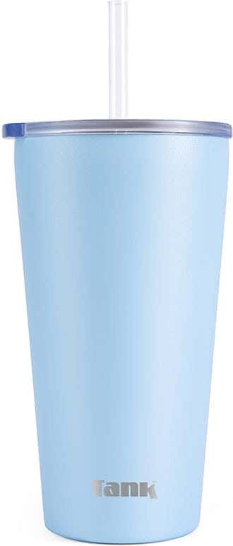 Tank Stainless Steel Thermal Mug with Straw, 480 ml - Light Blue