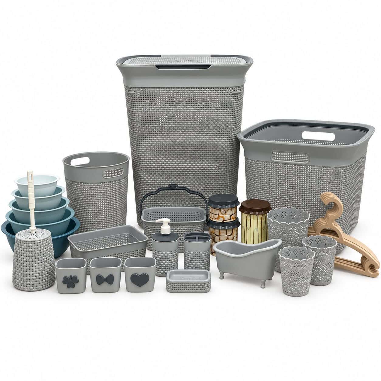 Al Wataneya Plastic Cleaning Tool Set, 30 Pieces - Grey