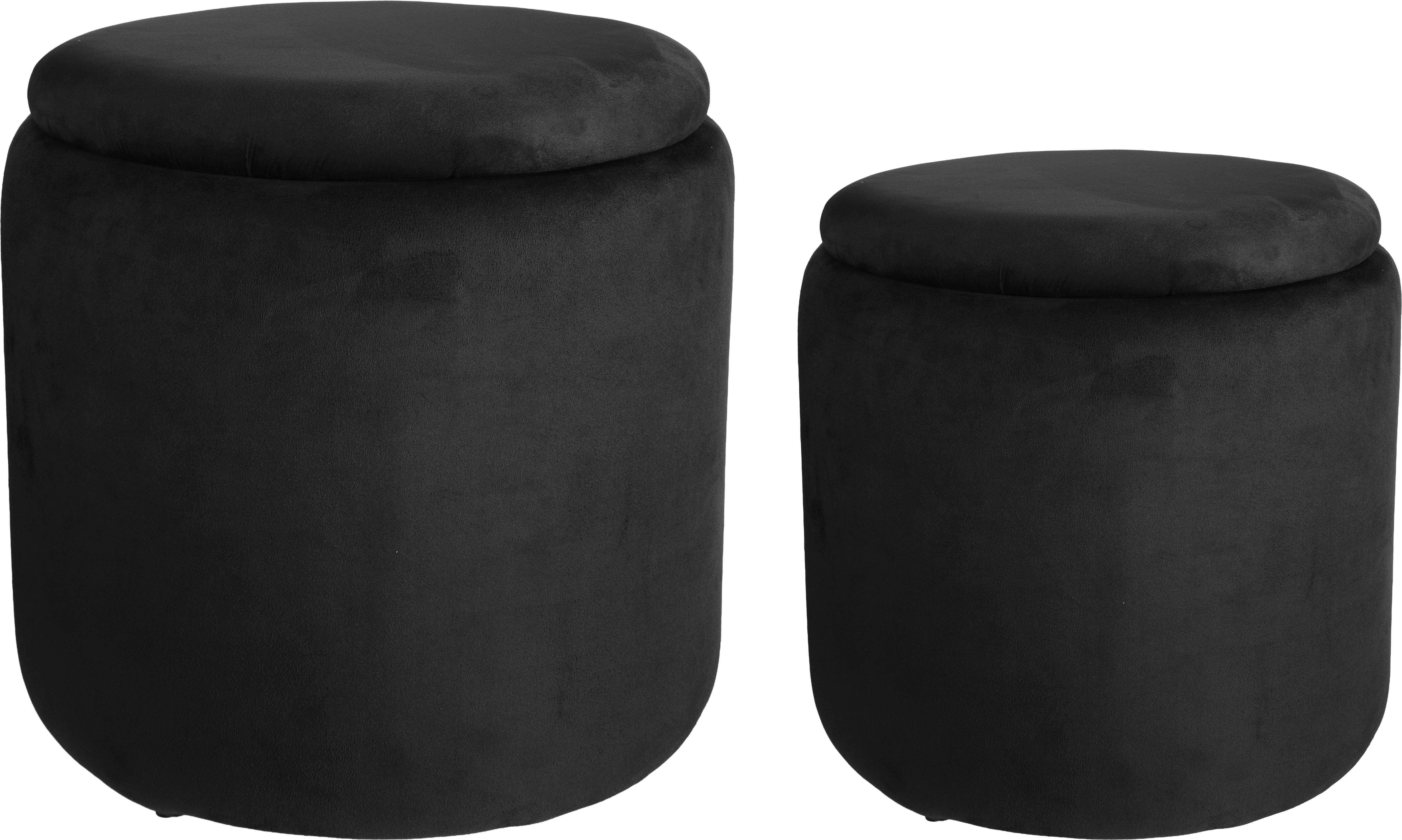 Beech wood Terry Fabric Round Puff Chair set, 2 pieces - Black