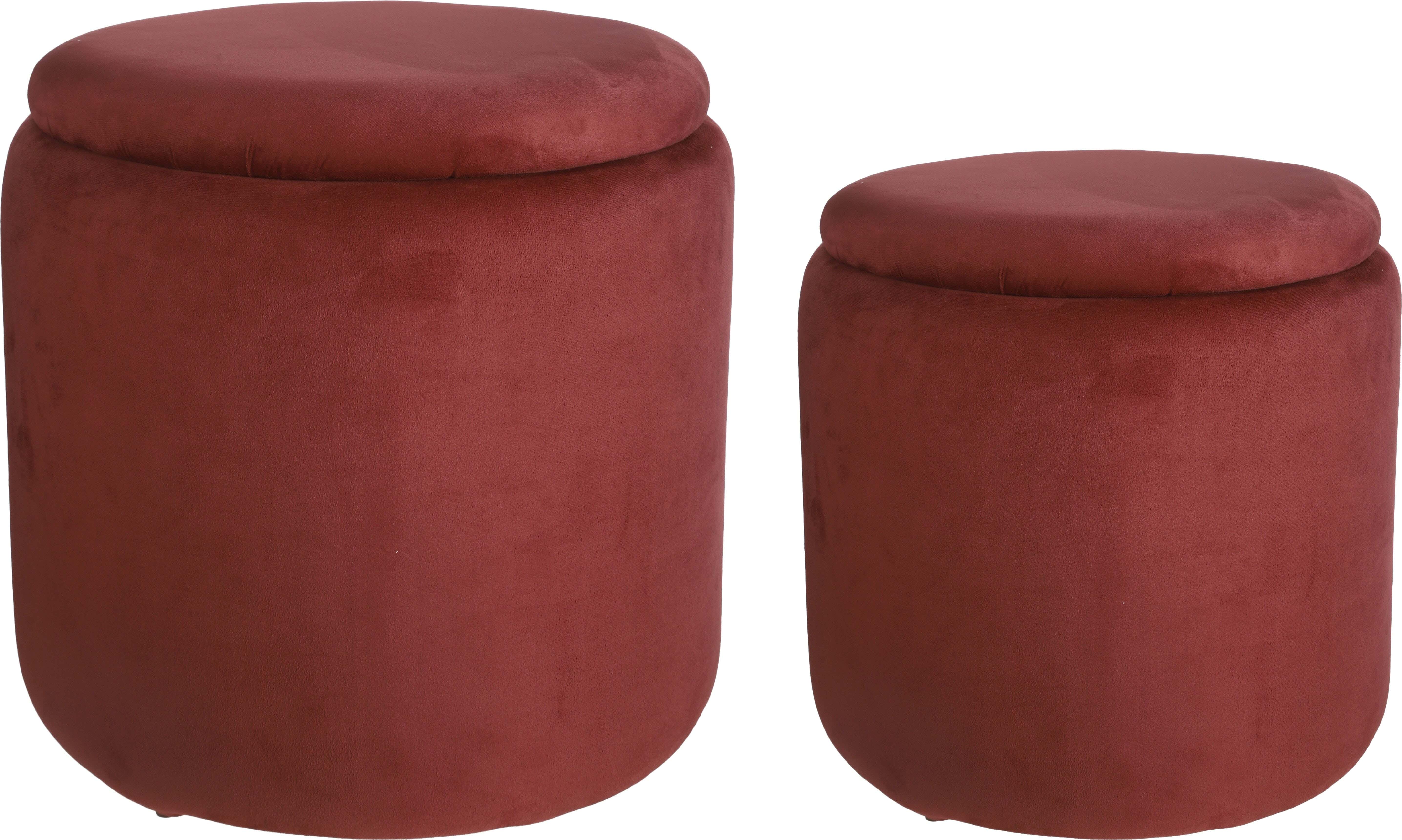 Beech wood Terry Fabric Round Puff Chair set, 2 pieces - Dark Red