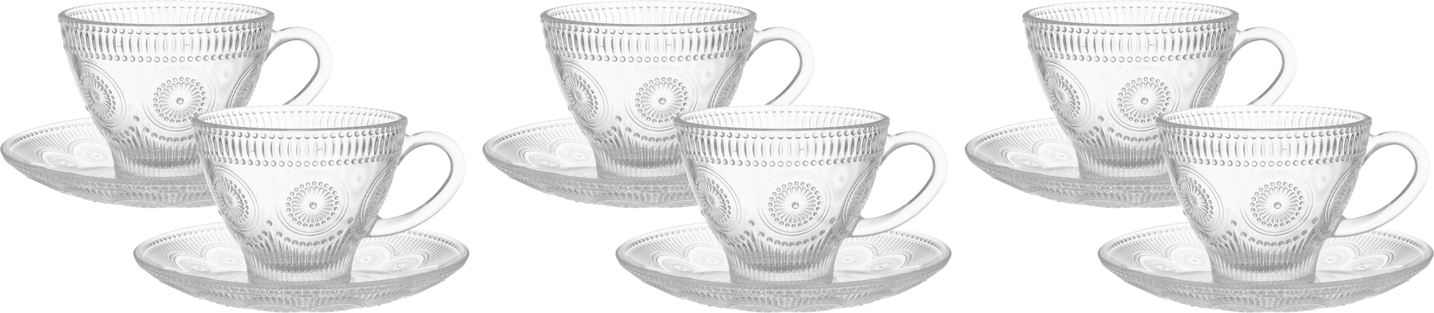 Galaxy Glass Glass Tea Mug and Saucer Set, 12 Pieces, 190 ml - Clear