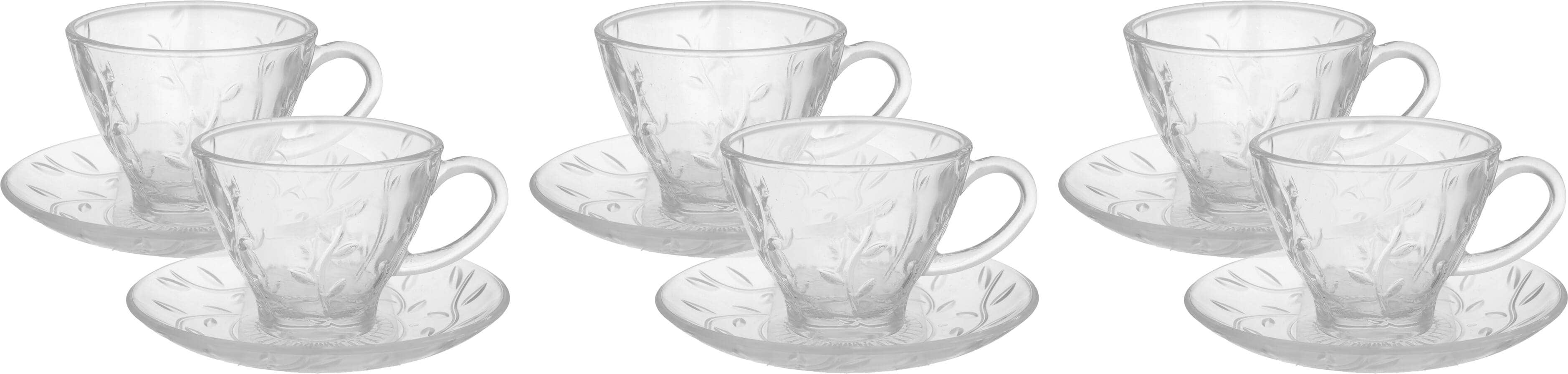 Galaxy Glass Glass Tea Mug and Saucer Set, 12 Pieces, 190 ml - Clear