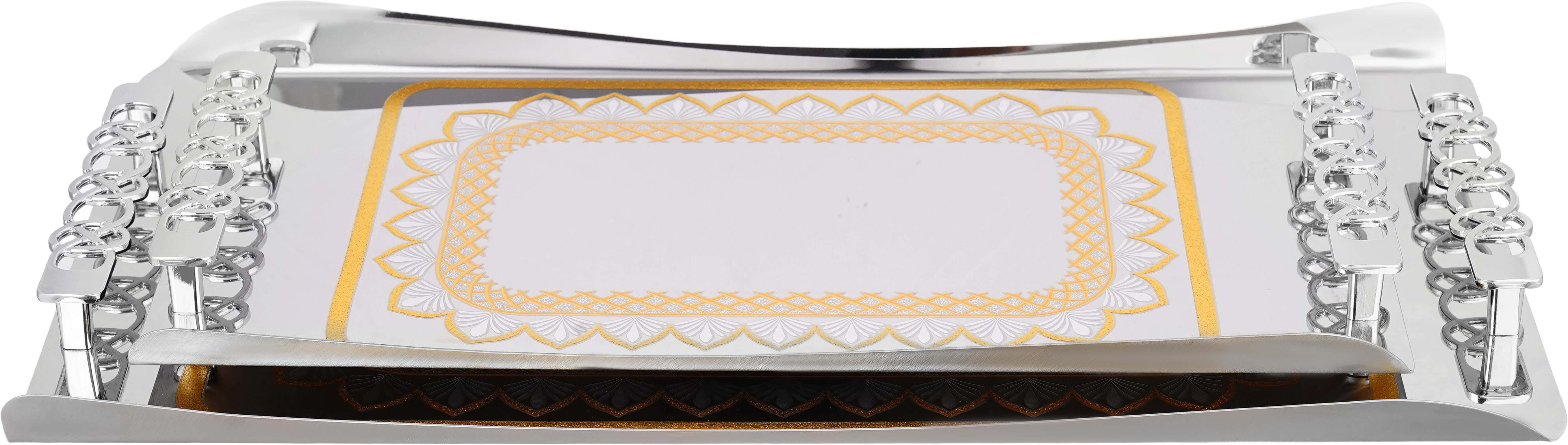 Nelton Chrome Rectangular Serving Tray Set, 2 Pieces - Silver Gold