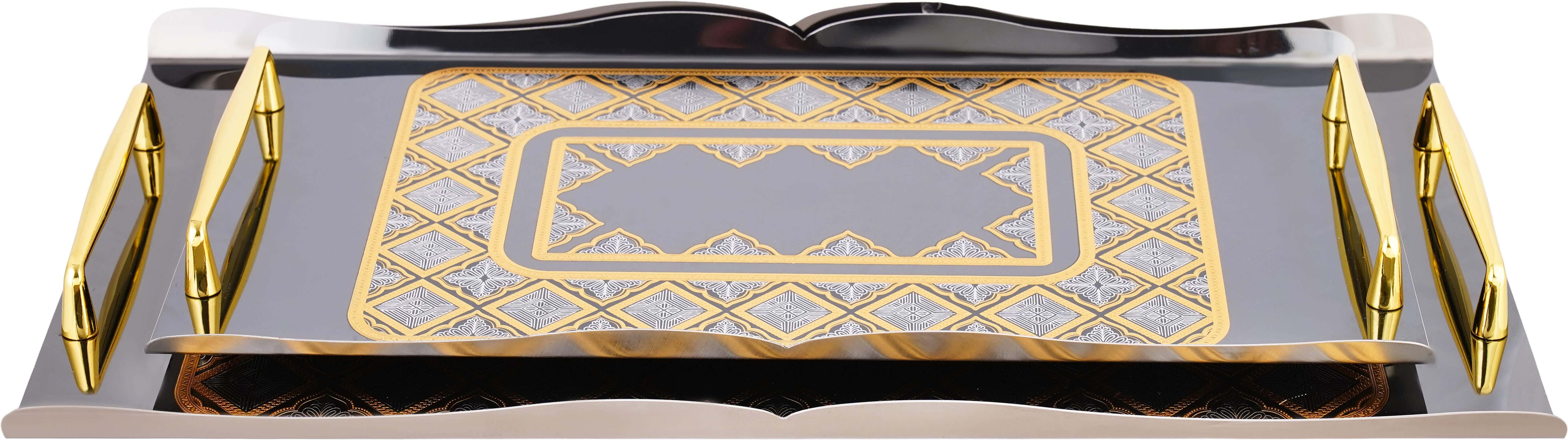Nelton Chrome Rectangular Serving Tray Set, 2 Pieces - Silver Gold