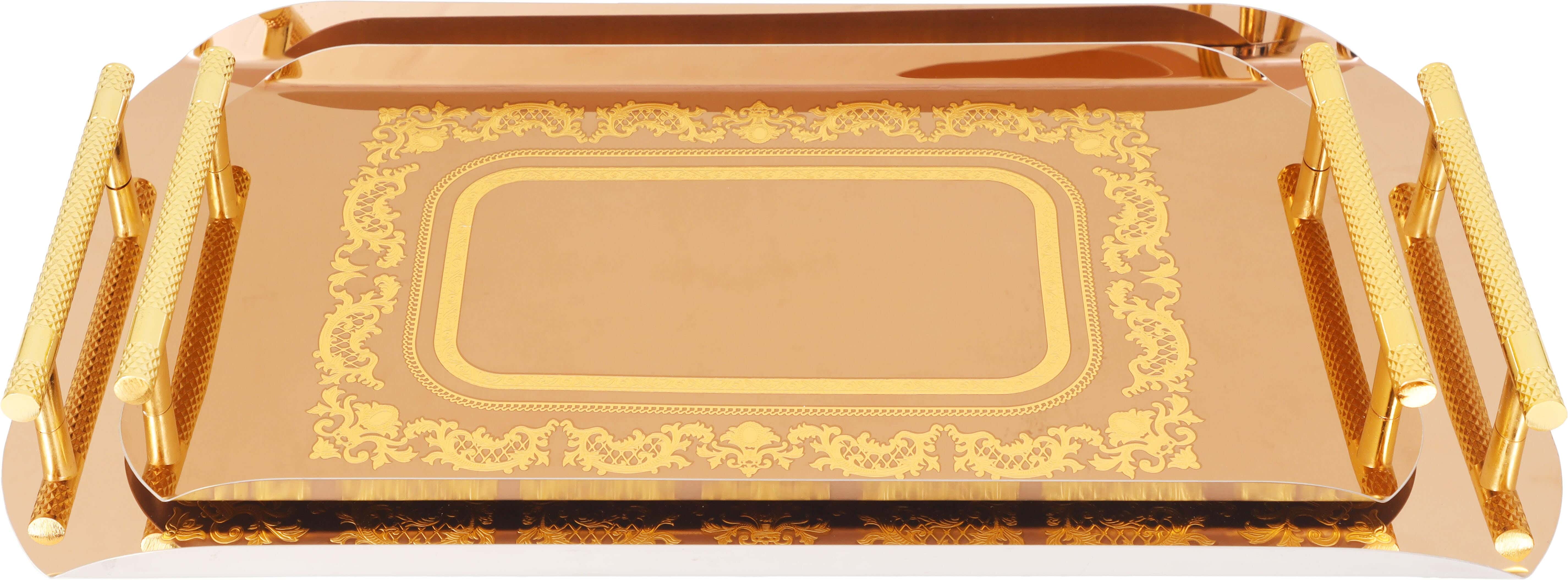 Nelton Chrome Rectangular Serving Tray Set, 2 Pieces - Copper Gold