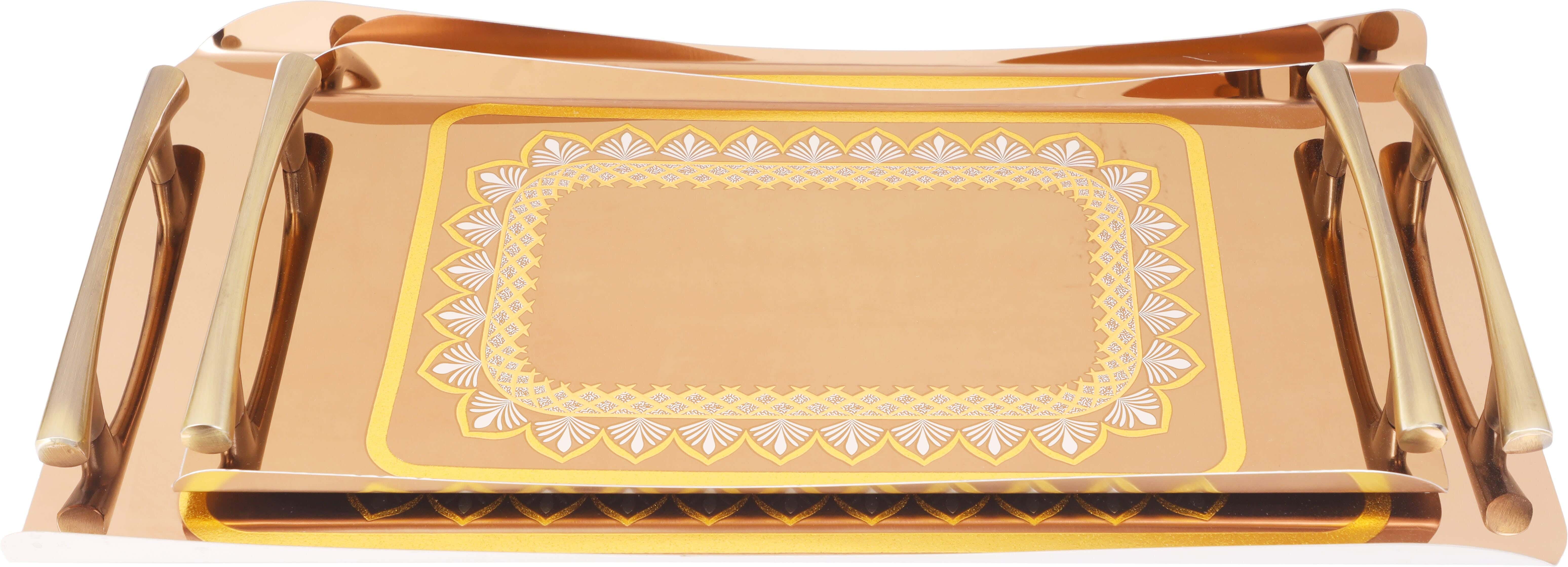 Nelton Chrome Rectangular Serving Tray Set, 2 Pieces - Copper Gold