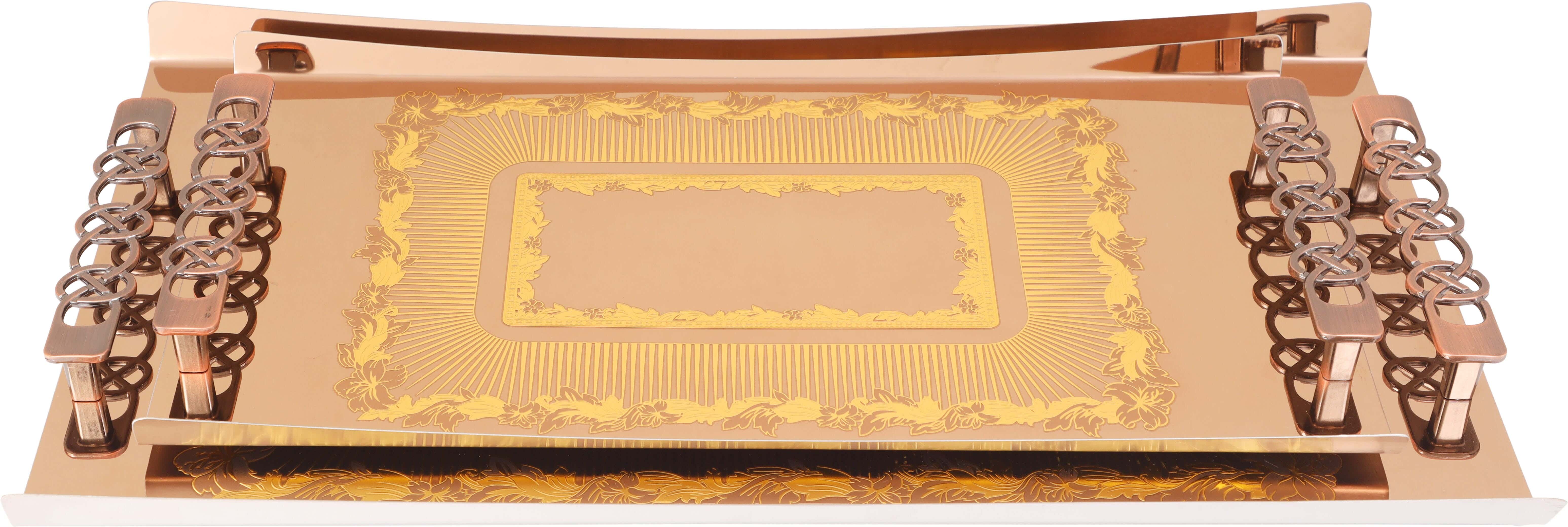 Nelton Chrome Rectangular Serving Tray Set, 2 Pieces - Copper Gold