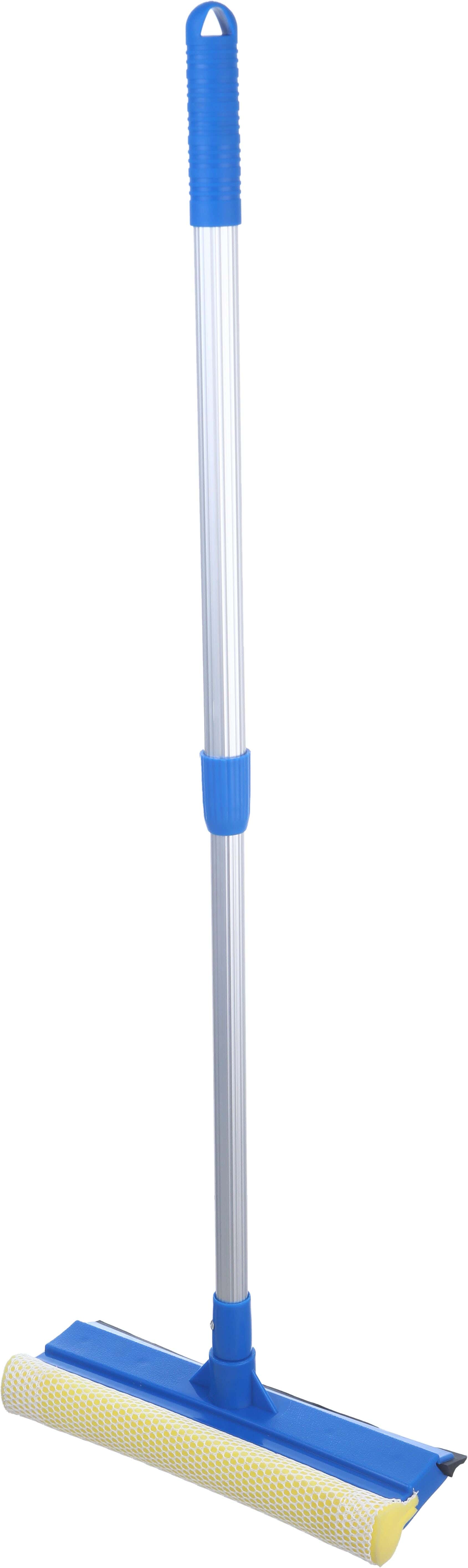 Kleaner Plastic Glass Wiper, 2 Sides, Leather×Sponge, Metal Handle, 25×73 cm - White Blue
